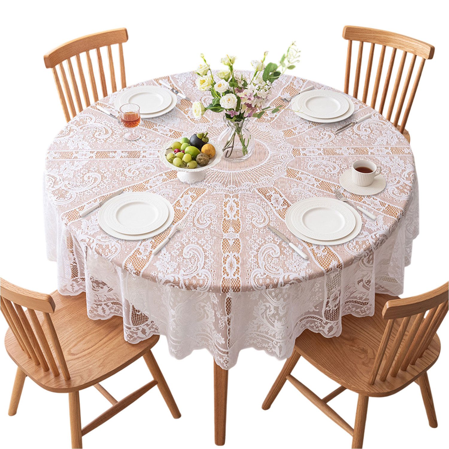 Refttenw Tischdecke Spitzentischdecke Rund,Vintage Tischdekoration,180cm günstig online kaufen