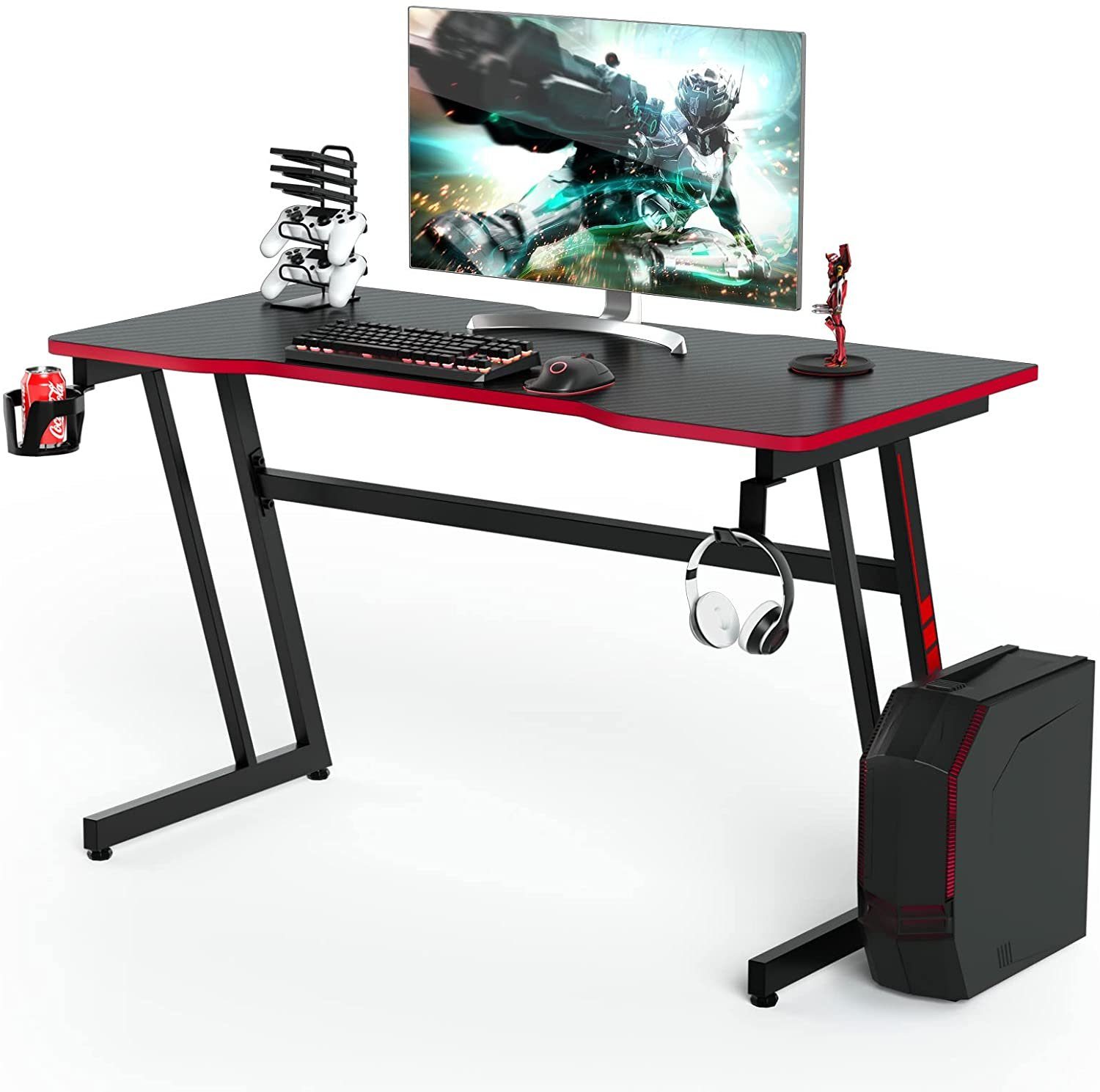 COSTWAY Gaming Tisch 122 x 60 cm, Großer Gaming Schreibtisch mit