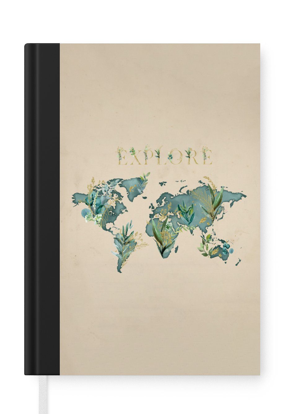 - 98 Seiten, Notizheft, Merkzettel, Tagebuch, Notizbuch - MuchoWow Haushaltsbuch Journal, Weltkarte Türkis Pflanzen, A5,
