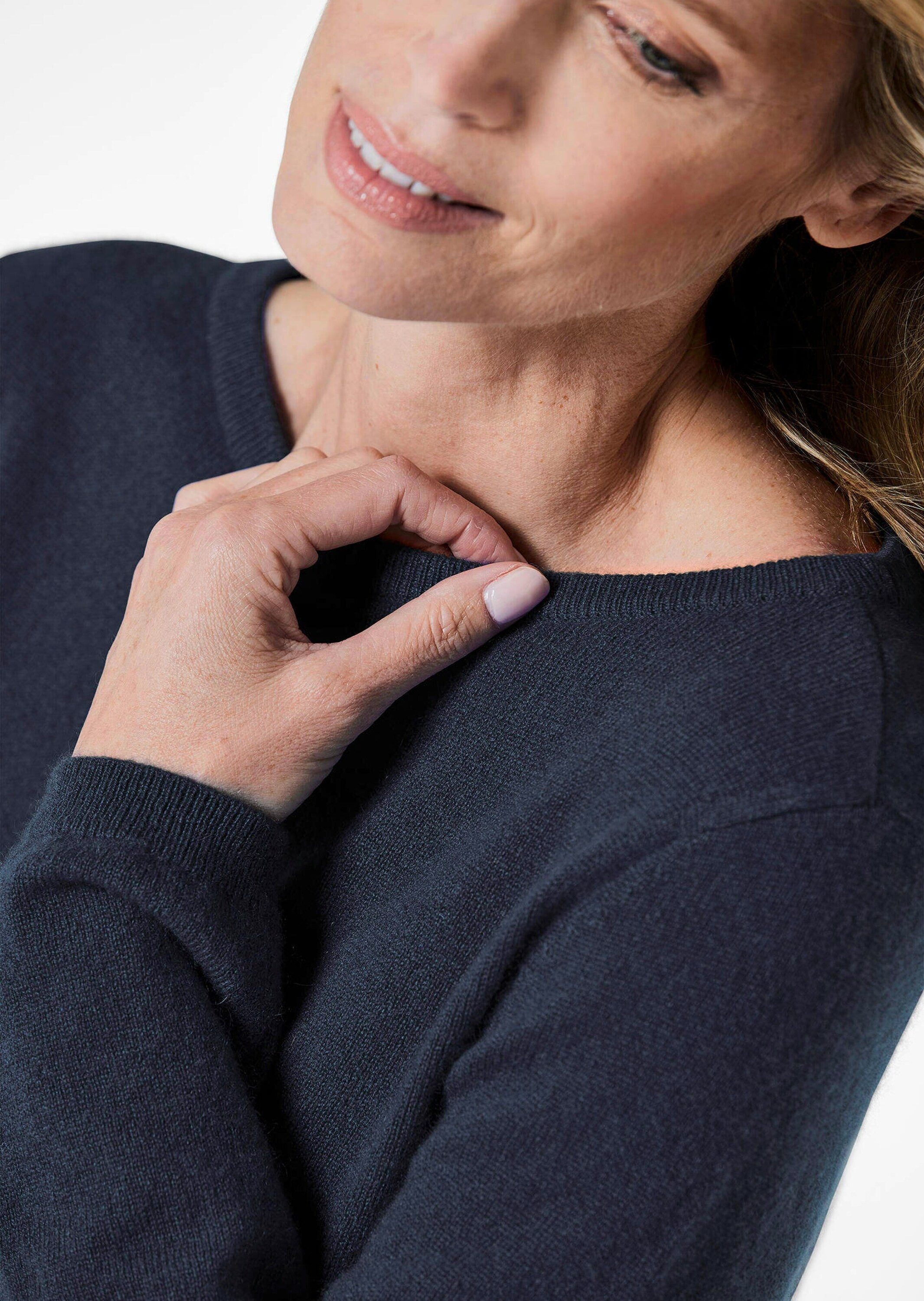 GOLDNER Strickpullover Feinstrickshirt mit U-Boot-Ausschnitt Herbstpullover mit Rippenabschlüssen und Langarm