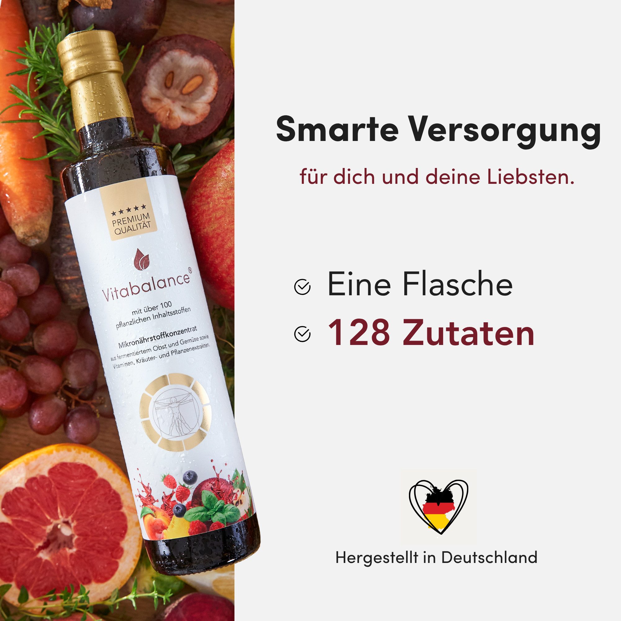 Vitabalance® Mikronährstoffkonzentrat mit 128 Zutaten für tägliche Versorgung Flüssig, Mit 128 Zutaten, darunter 36 fermentierte Obst- und Gemüsesorten