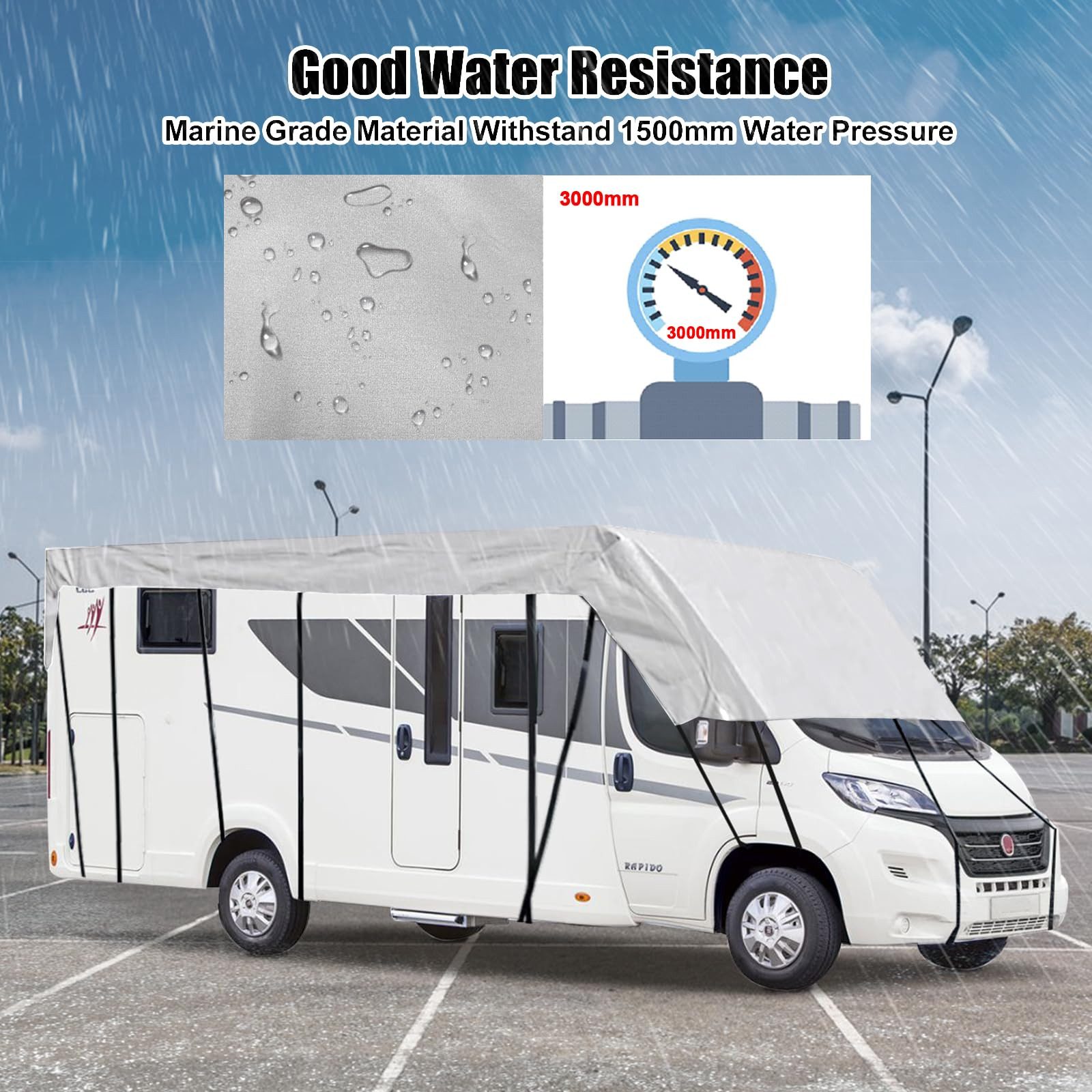 BlingBin Wohnmobilschutzhülle Wohnwagen Schutzhülle, 210D Oxford Wohnmobil Dachschutzplane Abdeckung (1er Set, 1-St., 7,5x3m), UV-beständig und wasserabweisend, für Wohnwagen und Wohnmobile