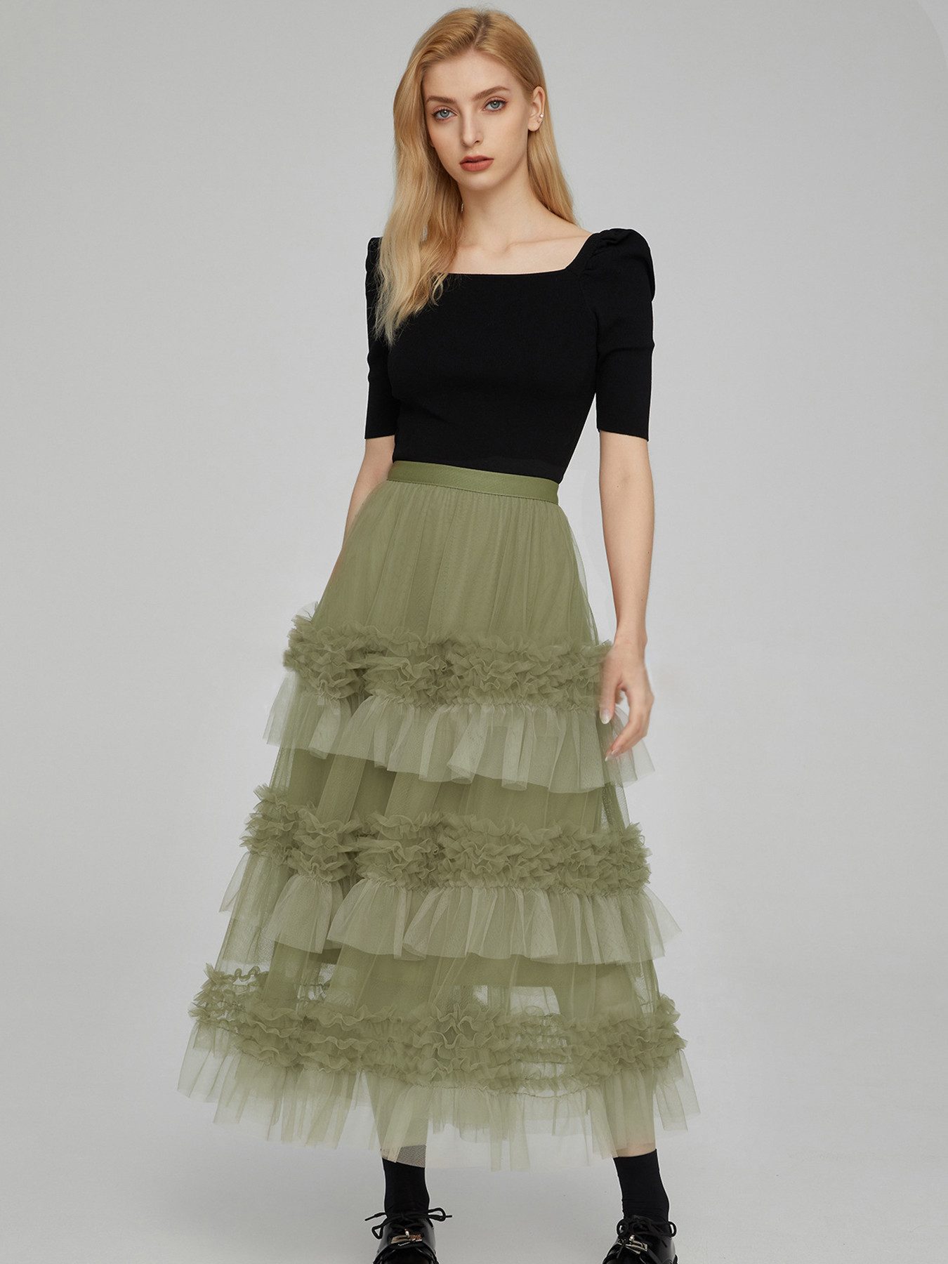 Meshrock Damen Frühling Herbst High Waist geschichteter Tüll-Tortenrock