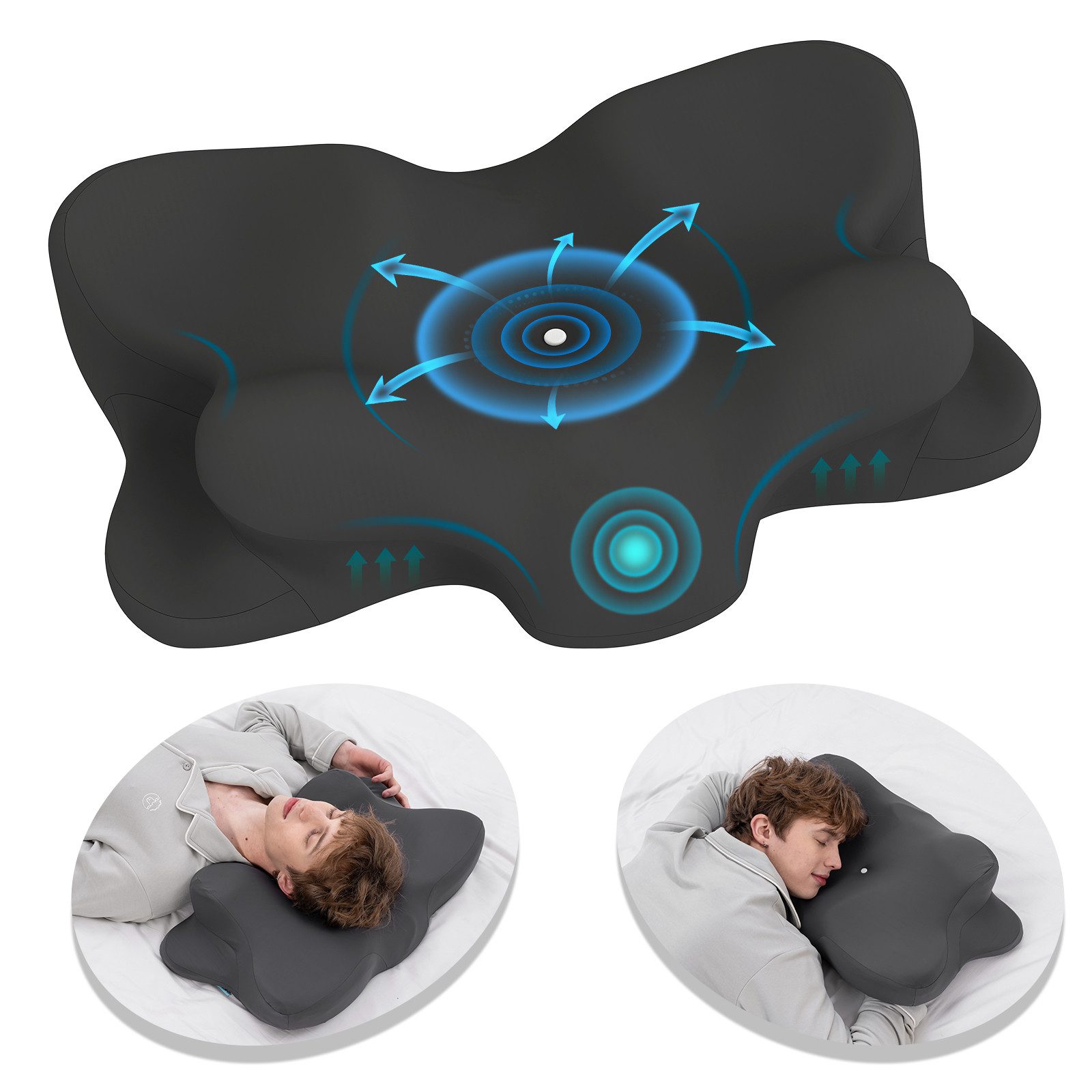 CHICASA Kopfkissen Nackenstützkissen aus 55D Memory Foam, HWS-stützend, abnehmbarer Bezug, Maße: 65 × 41 × 12/8 cm (zwei Höhen), 5-Zonen-Stützsystem, 100 % Memory-Schaum, 4D-Luftzirkulationsstruktur, Reisedesign