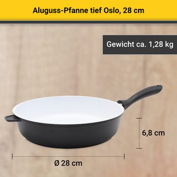 Krüger Bratpfanne Aluguss Pfanne tief OSLO, 28 cm, Aluminiumguss (1-tlg), für Induktions-Kochfelder geeignet
