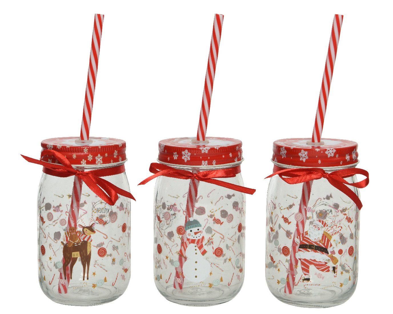 Kaemingk Becher, Glas, Glas mit Deckel und Weihnachtsmotiv 13cm klar / rot 1 Stück sortiert