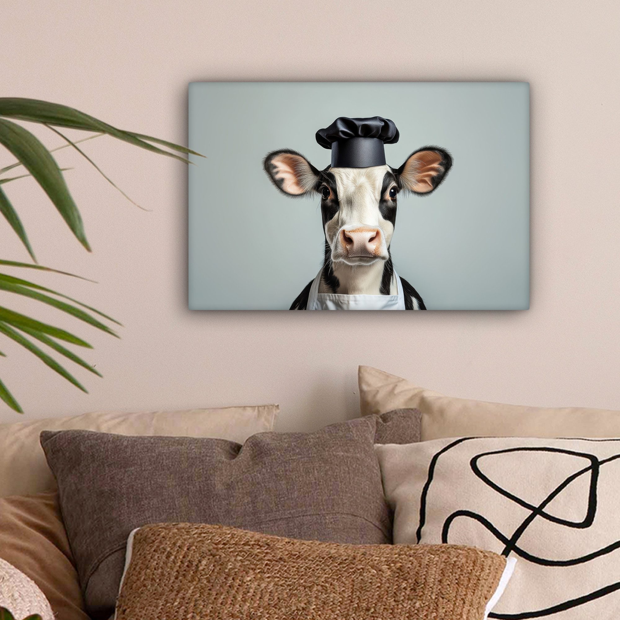 OneMillionCanvasses® Leinwandbild Kuh - Schwarz - Weiß - Koch, Fotodruck (1 günstig online kaufen