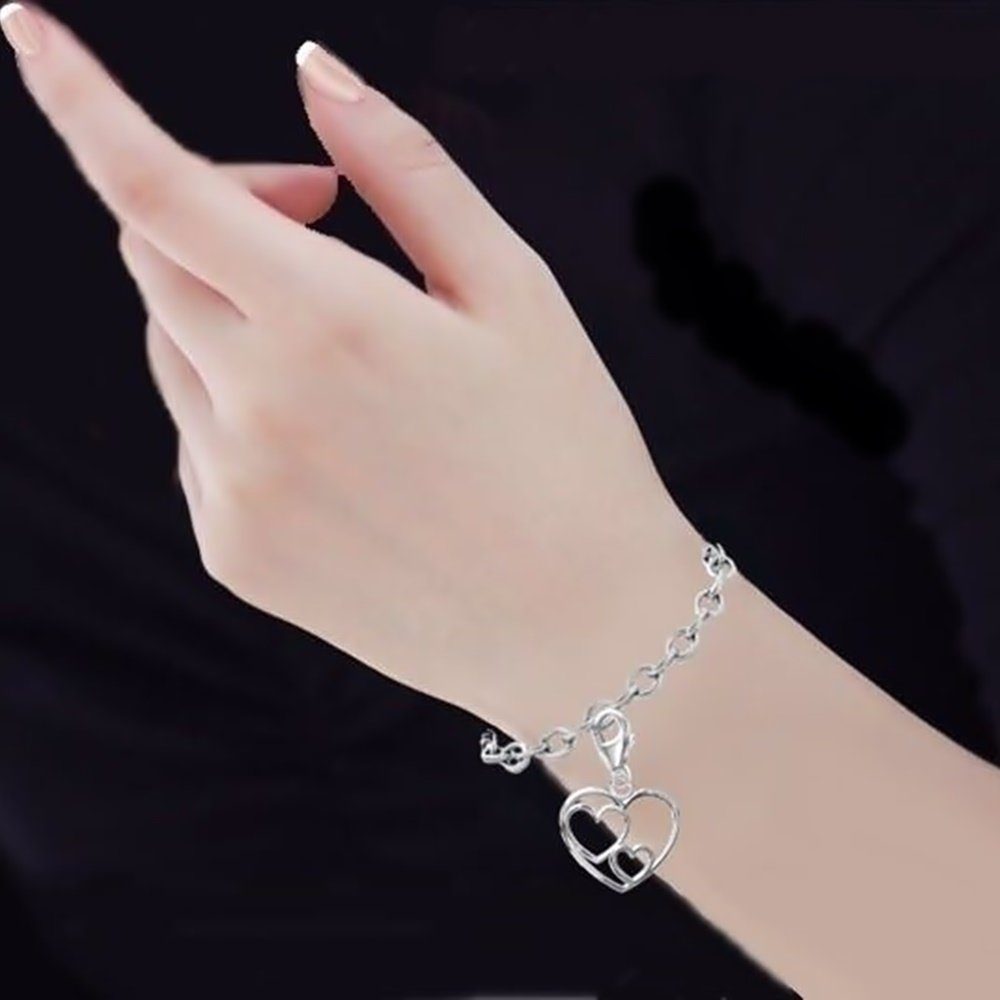 Goldene Hufeisen Charm Herz Herz Karabiner Charm Anhänger für Bettelarmband 925 Sterling-Silber (inkl. Etui), für Gliederarmband oder Halskette