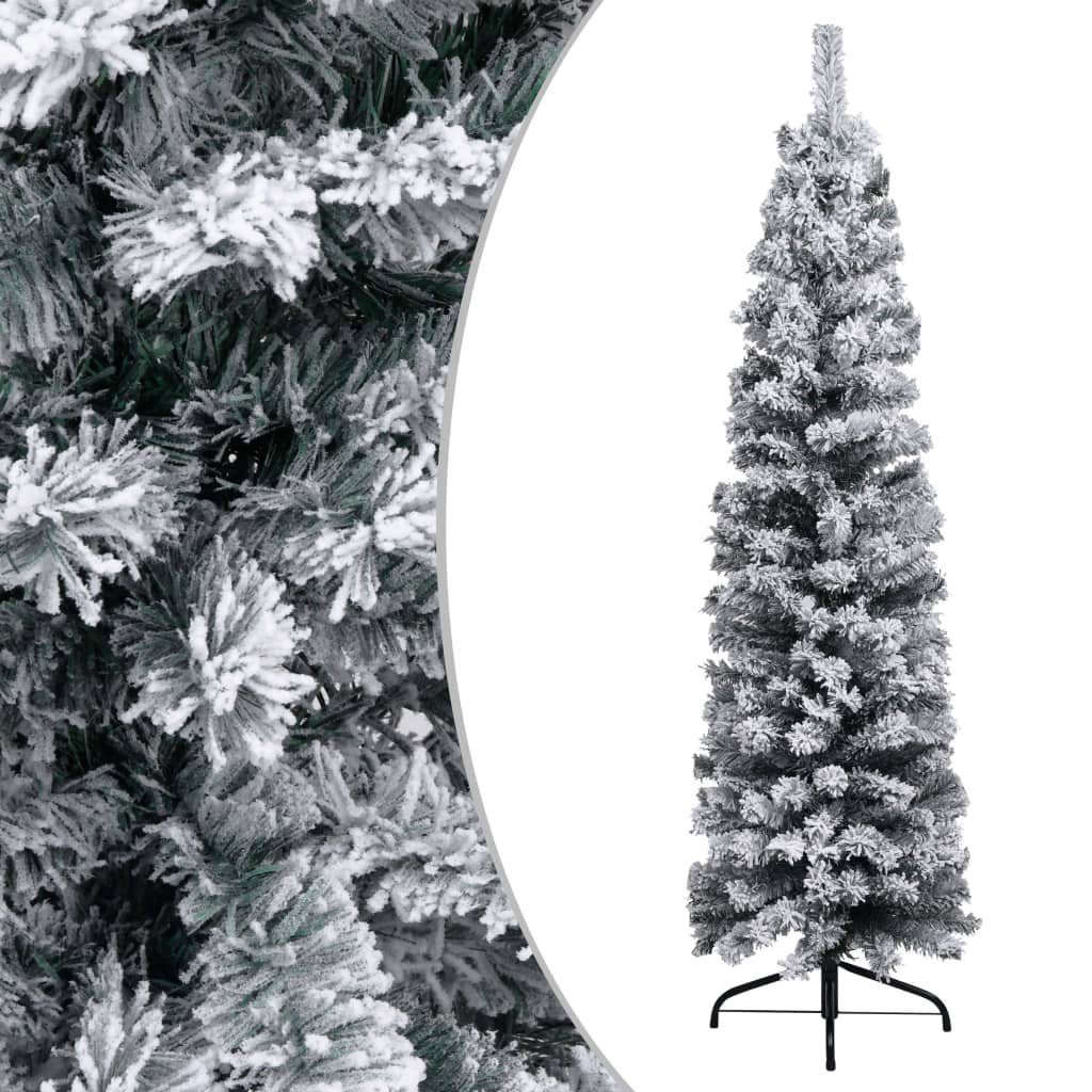 furnicato Künstlicher Weihnachtsbaum Schlank mit Schnee Grün 150 cm PVC