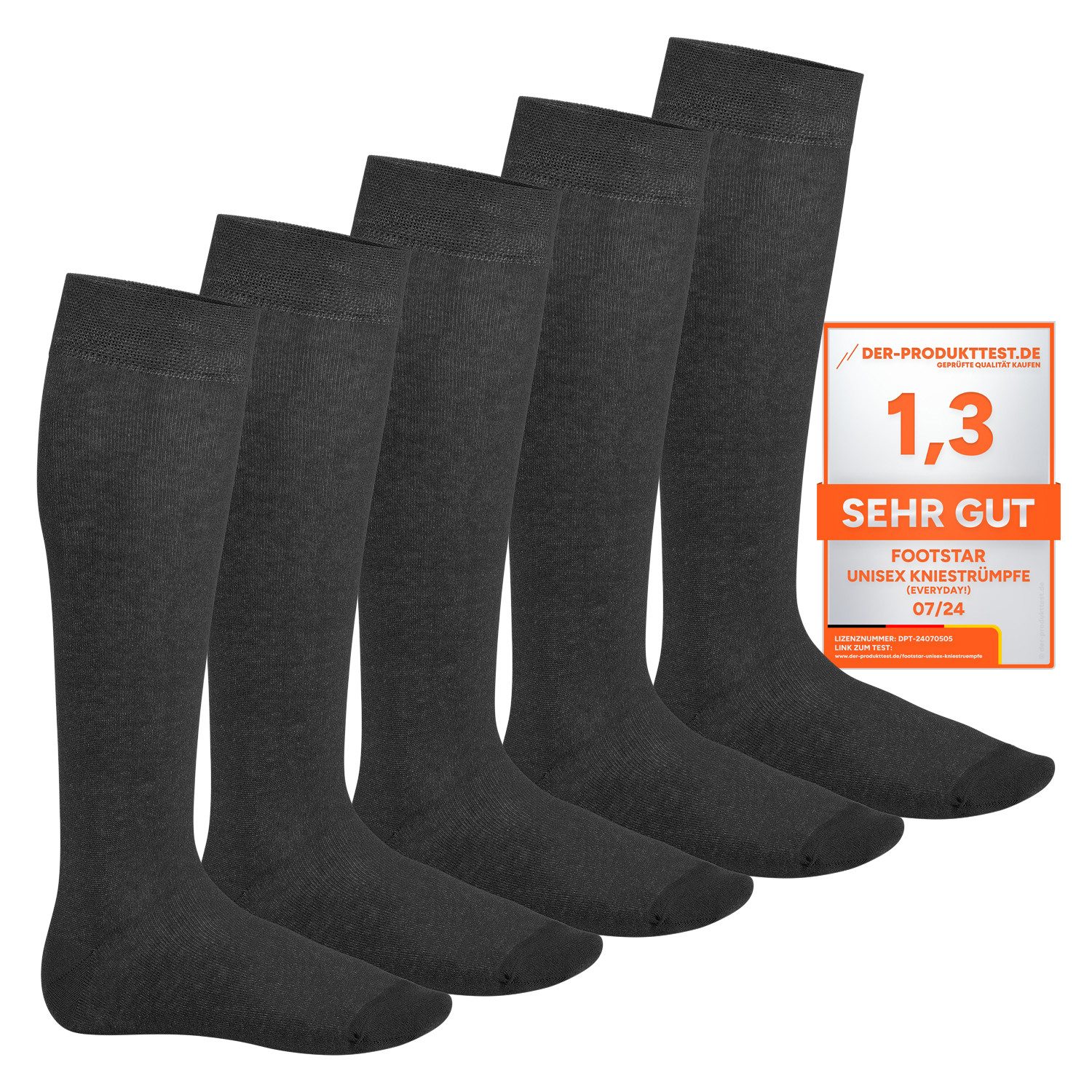 Footstar Langsocken EVERYDAY! 5 PAAR Damen & Herren Kniestrümpfe Lange Socken kniehoch