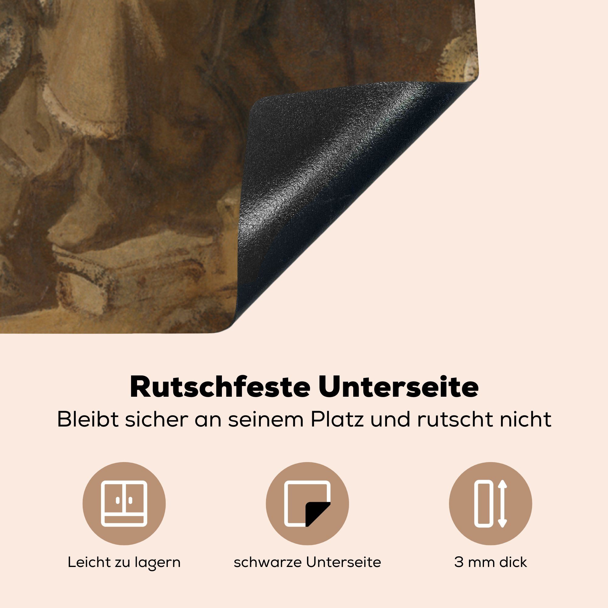 Arbeitsplatte Eltern Gemälde erzählt Träume für seine van, 78x78 seinen MuchoWow - Rembrandt von Ceranfeldabdeckung, tlg), Herdblende-/Abdeckplatte Joseph Vinyl, cm, (1 küche