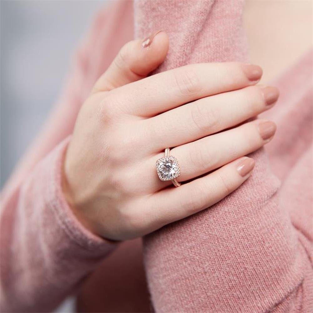 JEWLIX Verlobungsring Halo-Pavé Ring aus rosé vergoldetem 925er Silber mit Zirkonia VR0124-R
