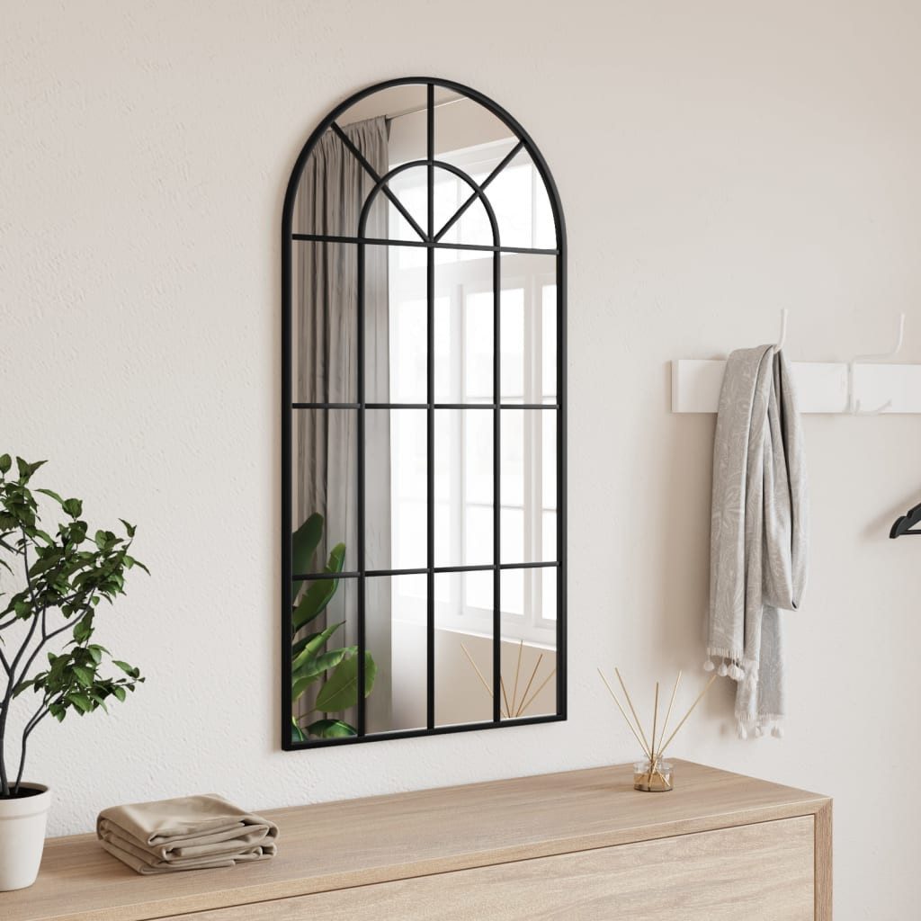 vidaXL Spiegel 50 x 100 cm Wandspiegel Schwarz 50x100 cm Gewölbt Eisen