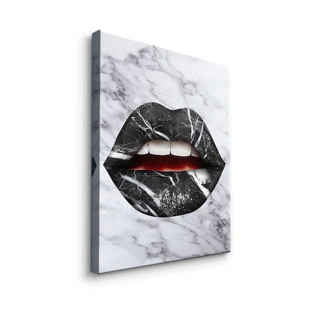 DOTCOMCANVAS® Leinwandbild, Premium Marmor - - Art Lippen Wandbild - Pop goldener Rahmen Leinwandbild modernes X