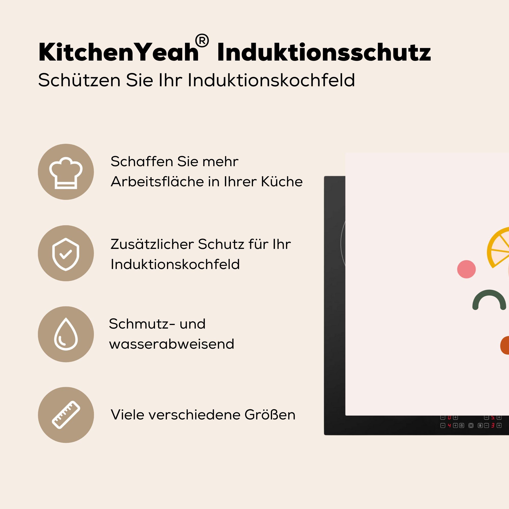 Vinyl, küche, für (1 Strohhalm Frucht, Herdblende-/Abdeckplatte Schutz 81x52 tlg), - Ceranfeldabdeckung cm, Cocktail die MuchoWow Induktionskochfeld -