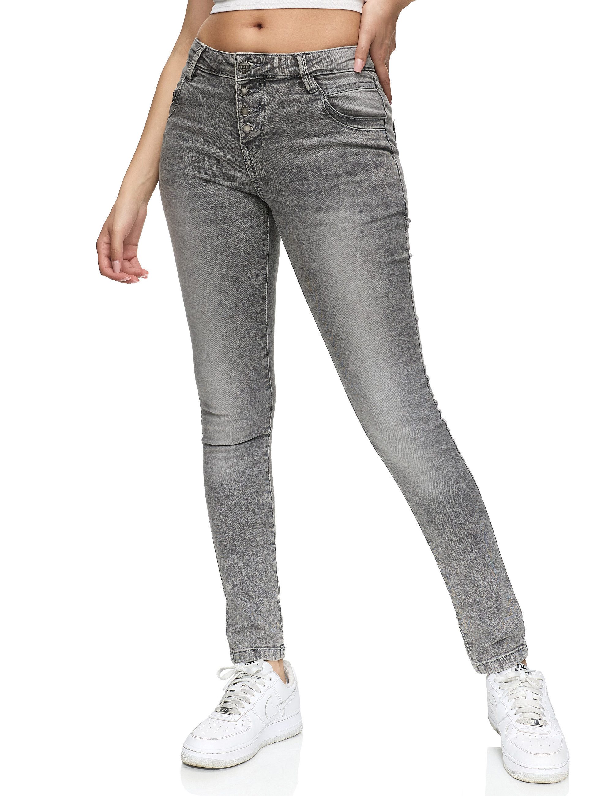 REPUBLIX Stretch-Jeans ISLA Damen Knopf Mid Waist Stretch Denim Jeans