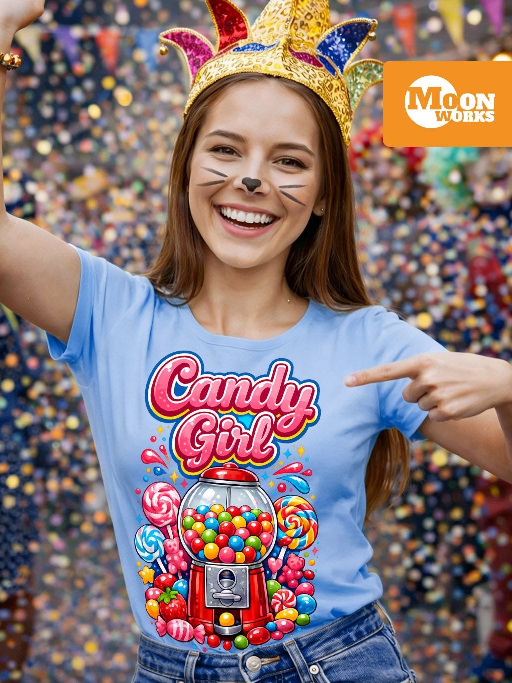 MoonWorks Print-Shirt Damen T-Shirt - Candygirl Kaugummi Retro Design - Fas günstig online kaufen