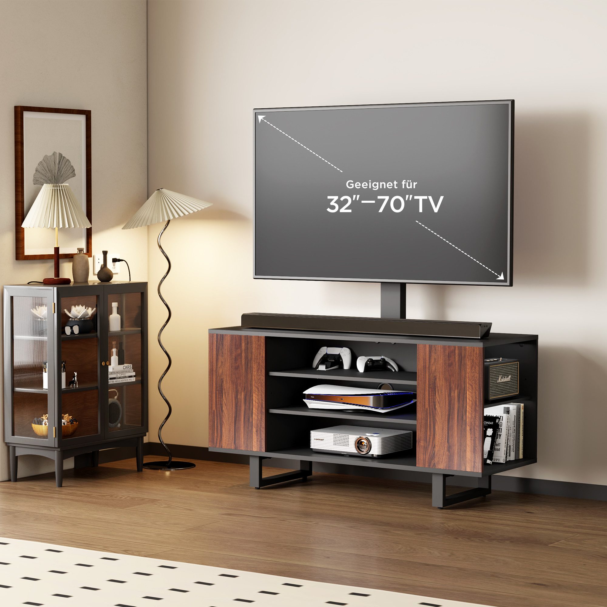 FITUEYES TV-Ständer mit integriertem Stauraumschrank, 32-70 Zoll, (bis 70,00 Zoll, höhenverstellbar, ±25° schwenkbar)