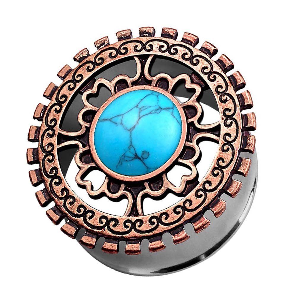 Plug Piercing Tribal Antik Opal Bronze IP Bronze Aqua