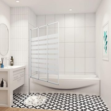 duschspa Badewannenaufsatz 130x140cm links Faltwand Duschwand Trennwand mit weißen Streifen, Einscheibensicherheitsglas, Sicherheitsglas, (Set), Glas
