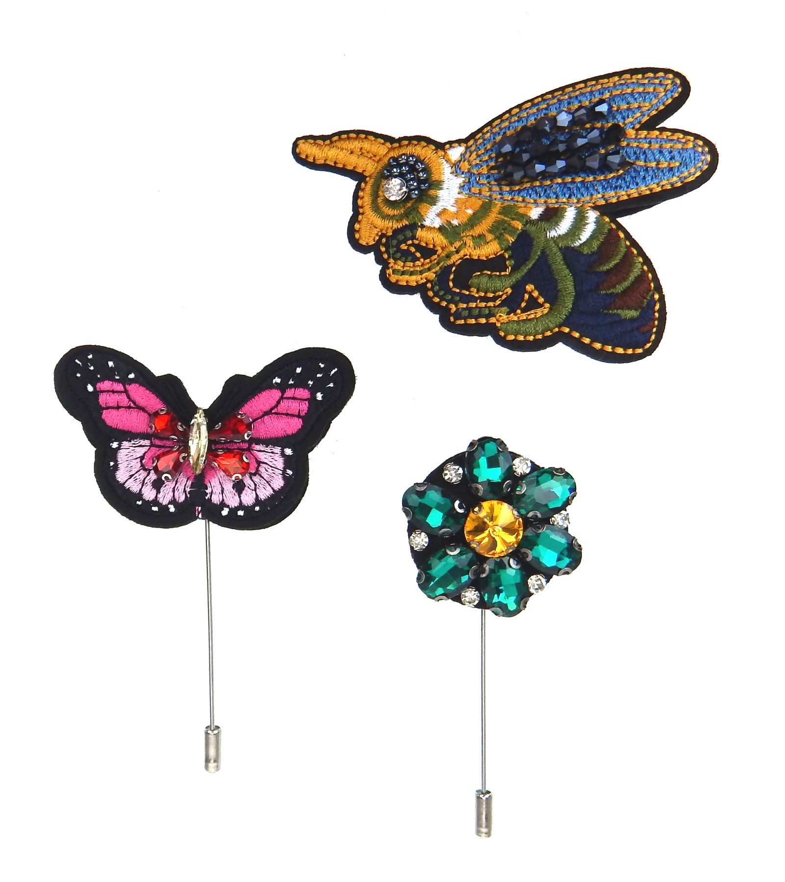 Ella Jonte Broschen Set, Biene Blume und Schmetterling 3er Set Broschen Ziernadeln