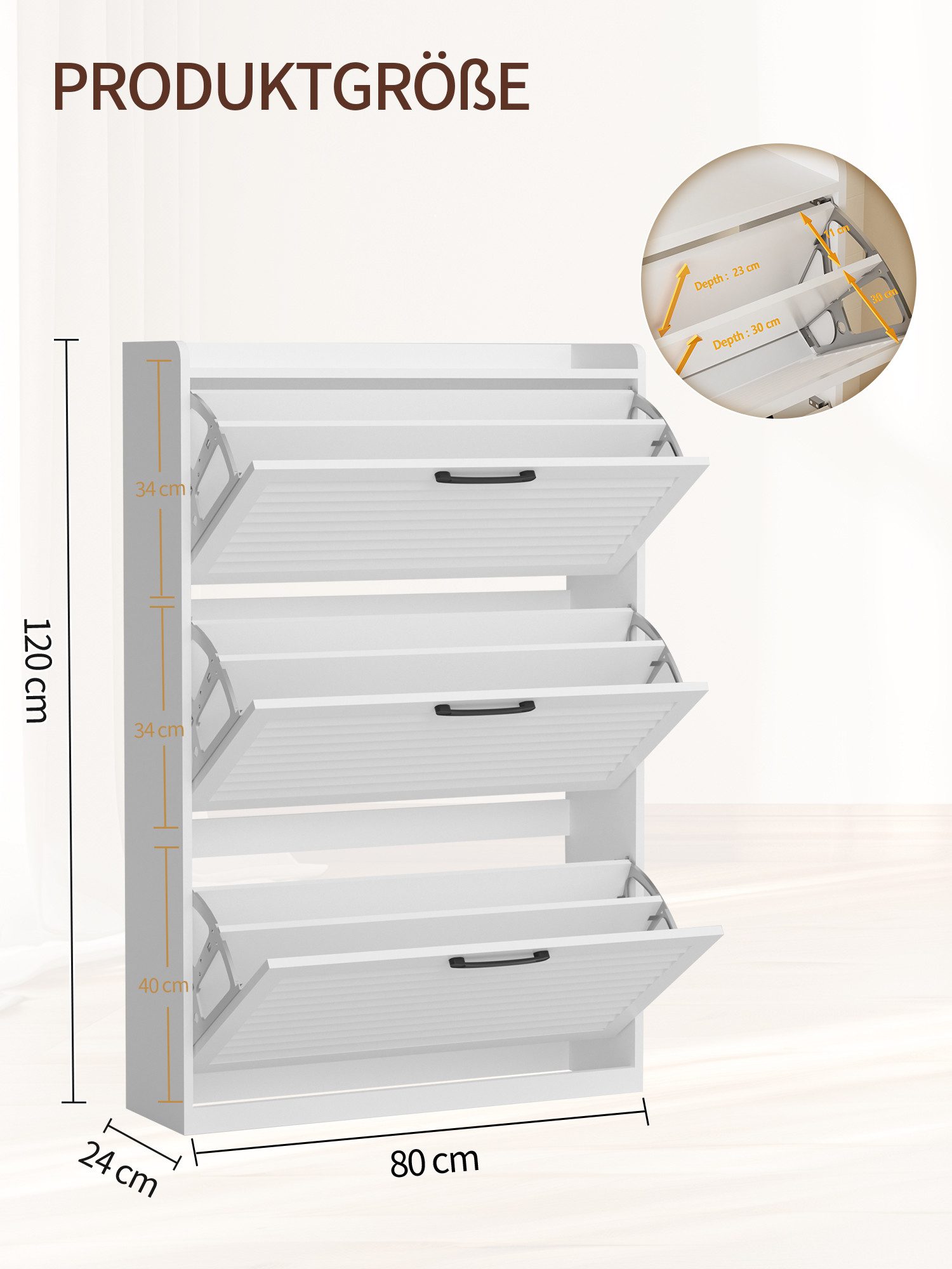 FiveWillowise Schuhschrank Schmal, Schuhkipper Schuhregal Schuhkommode, Schuhaufbewahrung (1-St) mit Lamellentür, 3 Klappen, und 6 Verstellbar Ablageflächen