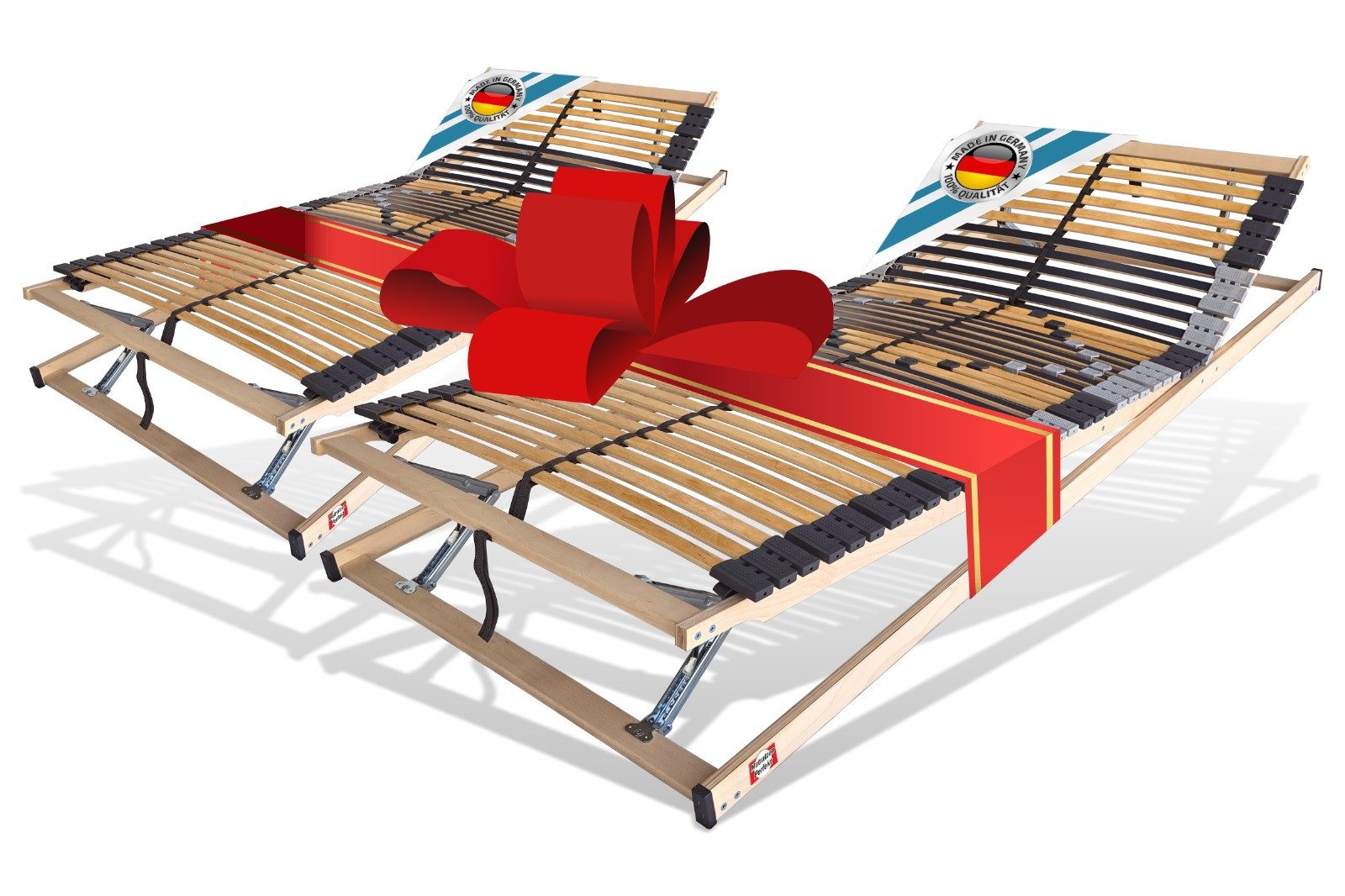 Lattenrost mit 42 Leisten, 100% Buche, 7 Zonen, MONTIERT bis 250 Kg BELASTBAR, Matratzen Perfekt, Kopfteil manuell verstellbar, Fußteil manuell verstellbar, Spar Set im Angebot vorhanden, Lattenrost mit Trio Kautschukkappen Top Lagerung der Leisten