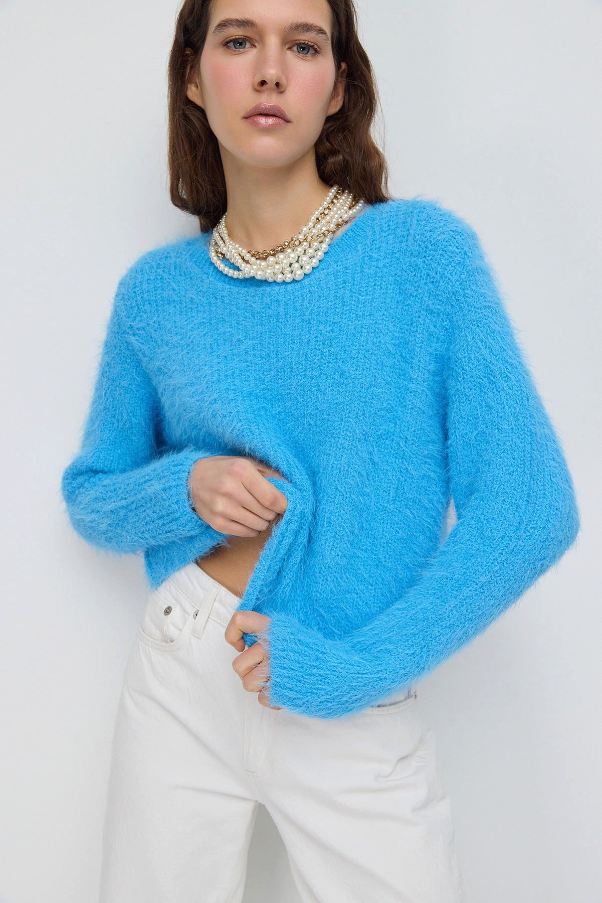 Sweater Crop-Pullover mit Rundhalsausschnitt