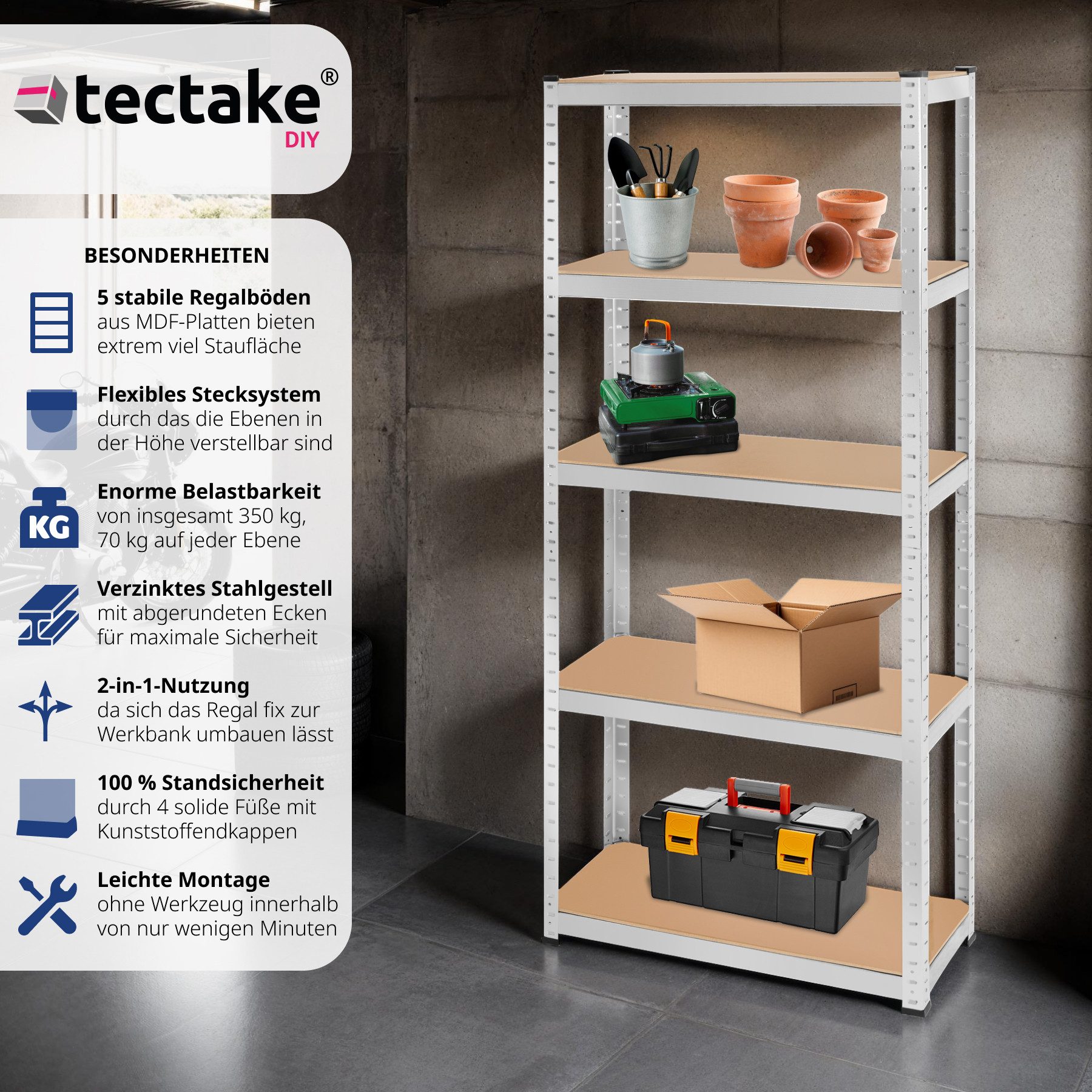 tectake Schwerlastregal, Komplett-Set, höhenverstellbare Einlegeböden günstig online kaufen