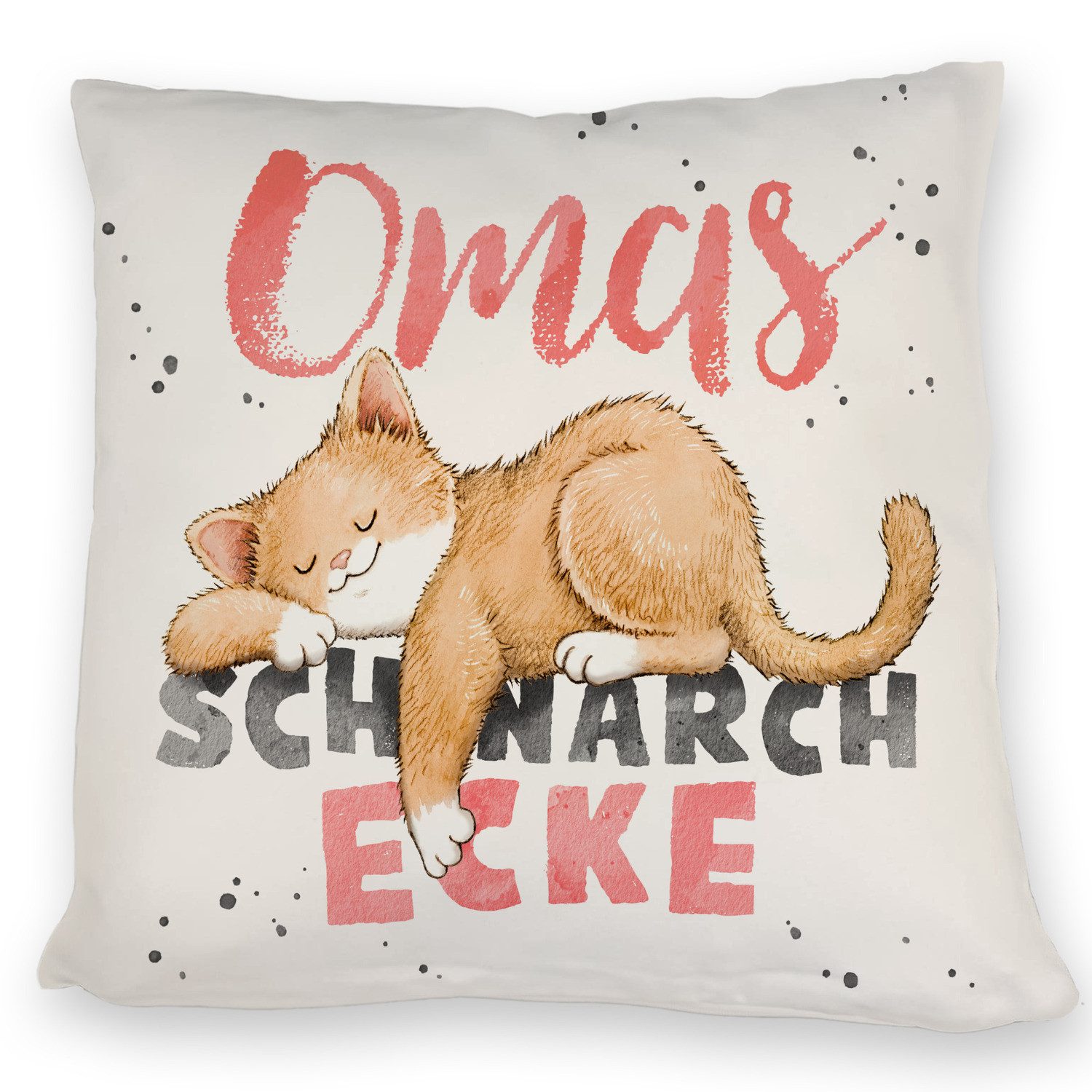 speecheese Dekokissen Orange Katze Kissen mit Spruch Omas Schnarchecke