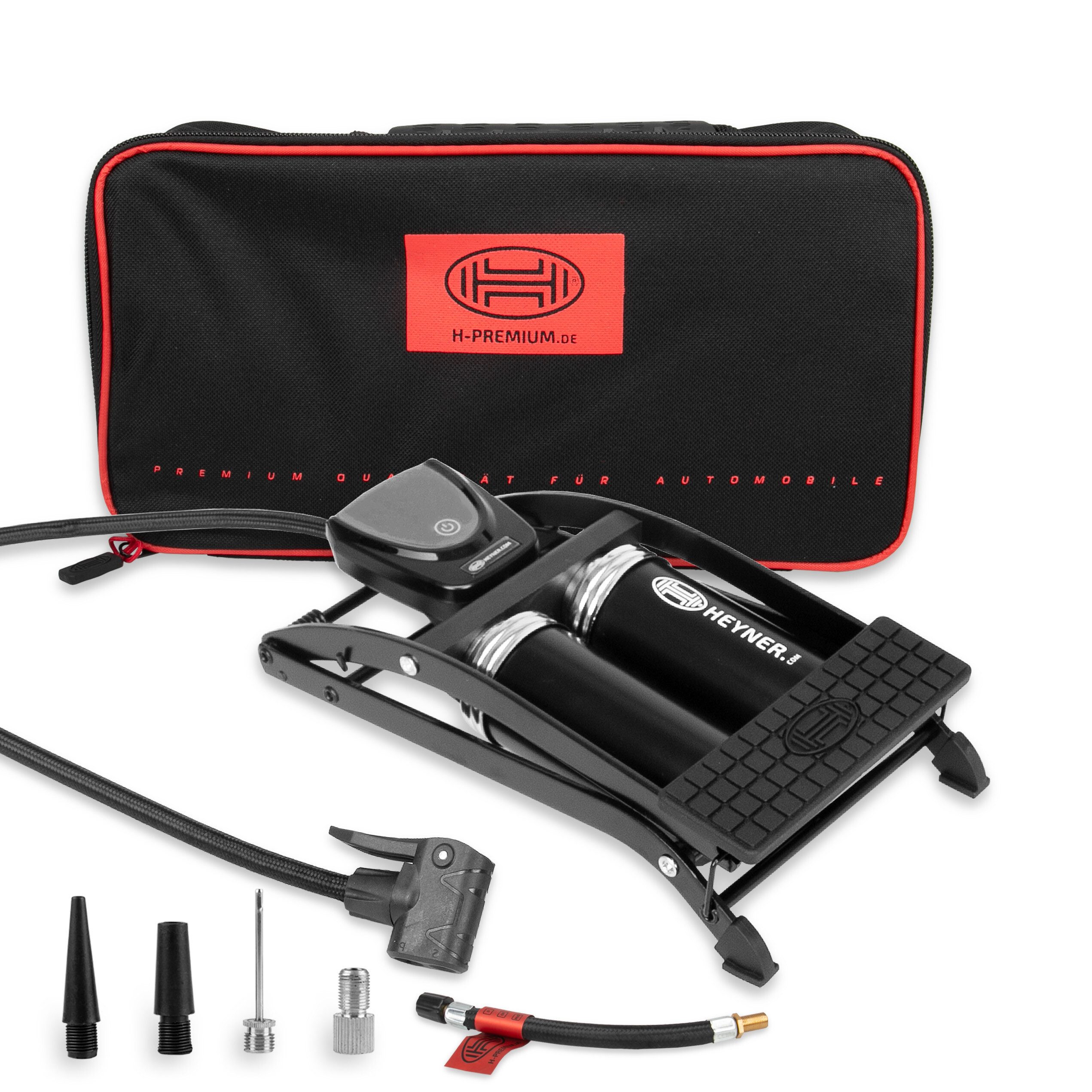 HEYNER Luftpumpe Luftpumpe Fußpumpe Pedal Max Digital PRO + Tasche digitales Manometer (1-tlg)