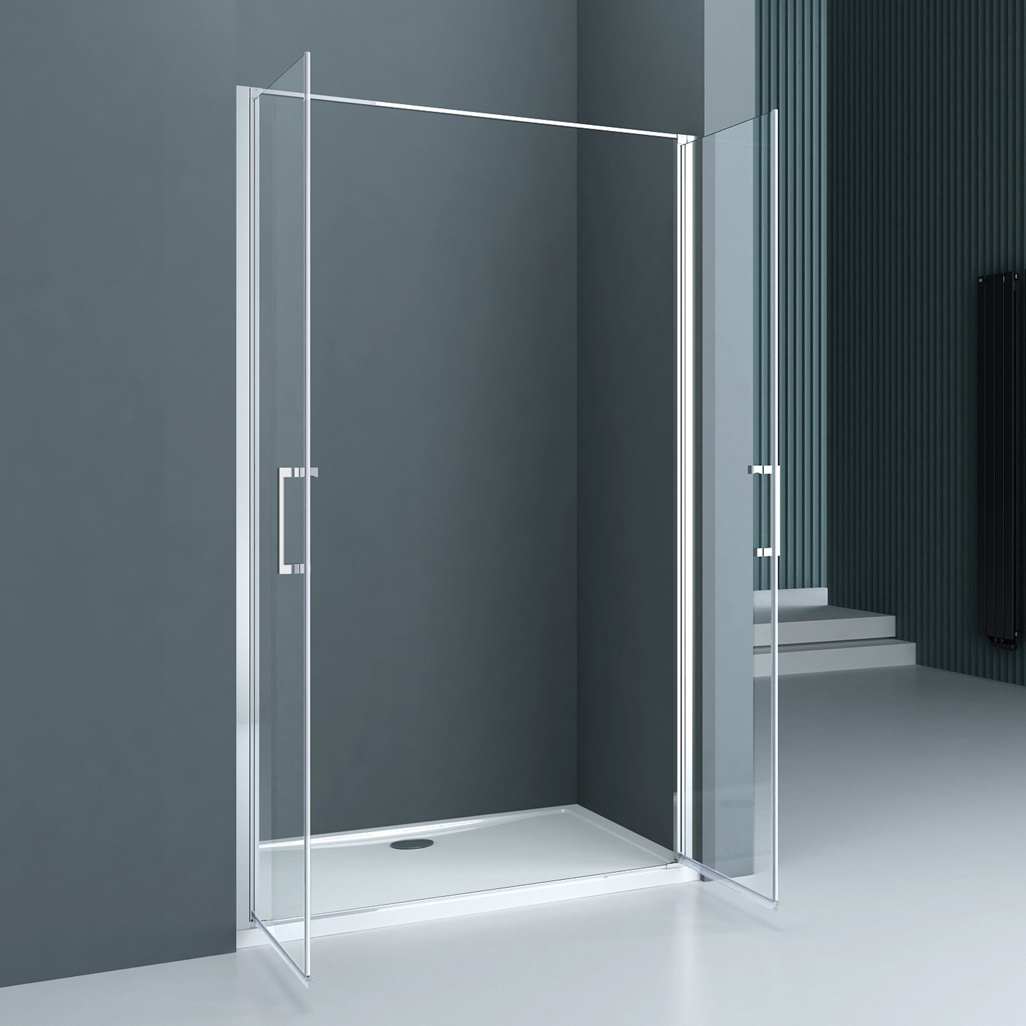 doporro Dusch-Falttür Duschtür Nischentür dusche Hebe-/Senkmechanismus ESG 195cm Teramo66, 90x195 cm, Einscheibensicherheitsglas, 15mm Verstellbereich
