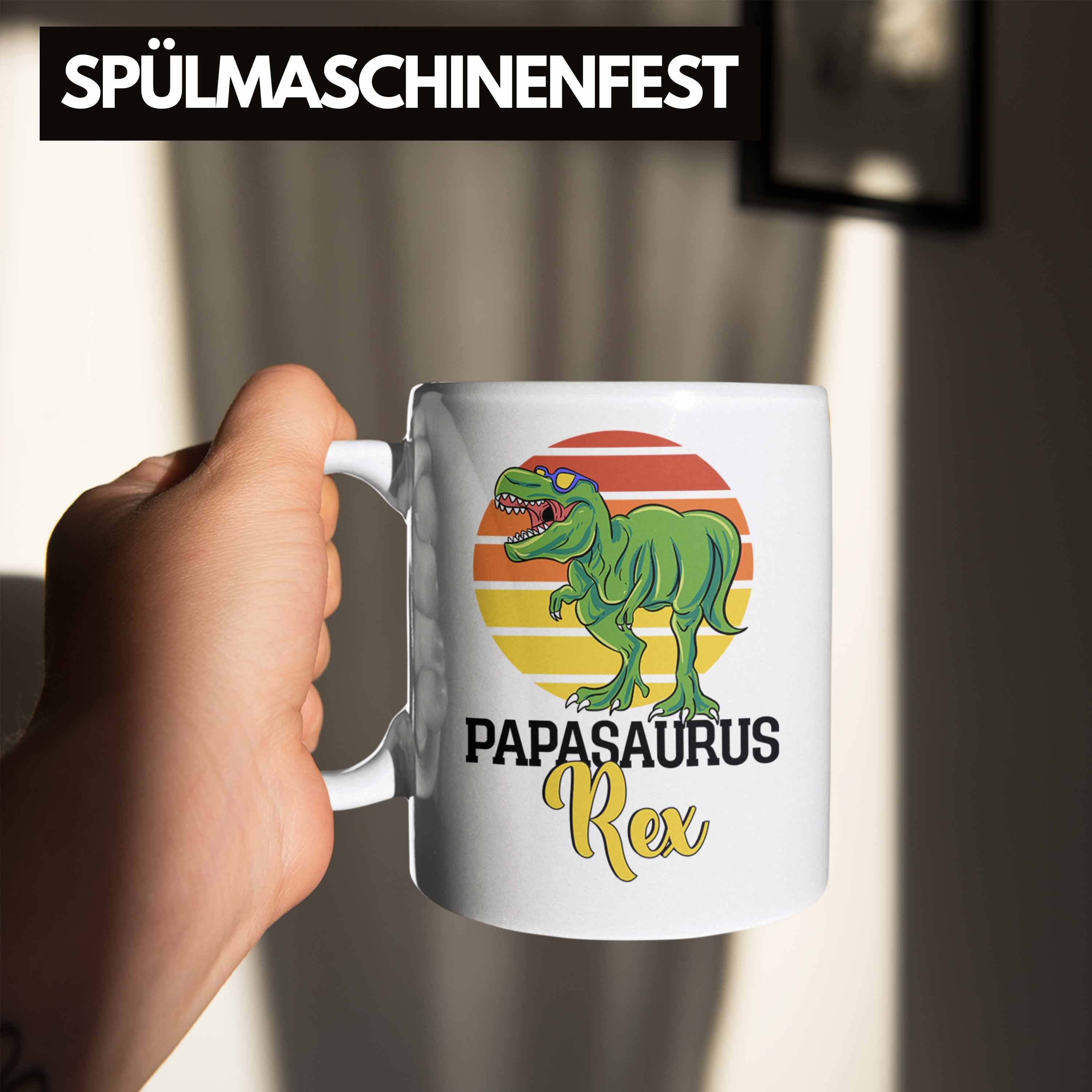 Trendation Tasse Lustiges Tasse "Papasaurus für Vatertag Geschenk Rex" Papa Weiss Besten Gesc