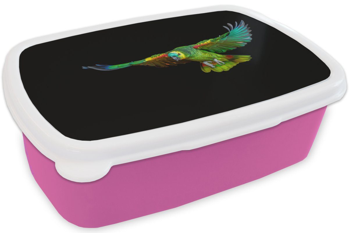MuchoWow Lunchbox Papagei - Vogel für (2-tlg), Federn, Brotdose rosa Erwachsene, Kunststoff Kunststoff, Brotbox Mädchen, Snackbox, - Kinder