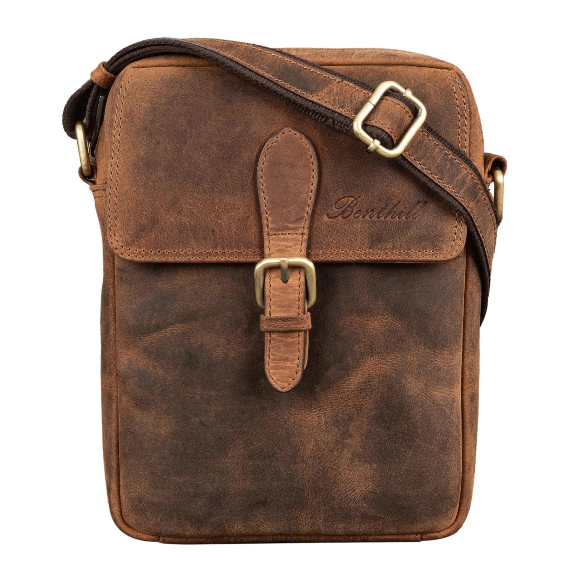 Benthill Messenger Bag Herren Umhängetasche Echt Leder Wandertasche Messenger Schultertasche, Reißverschlussfach – Bild 2 von 5