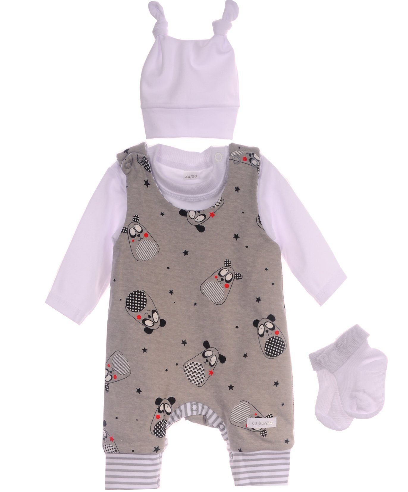 Strampler, Jäckchen & Mütze Erstausstattungspaket Baby Strampler Mütze Socken Shirt in Grau