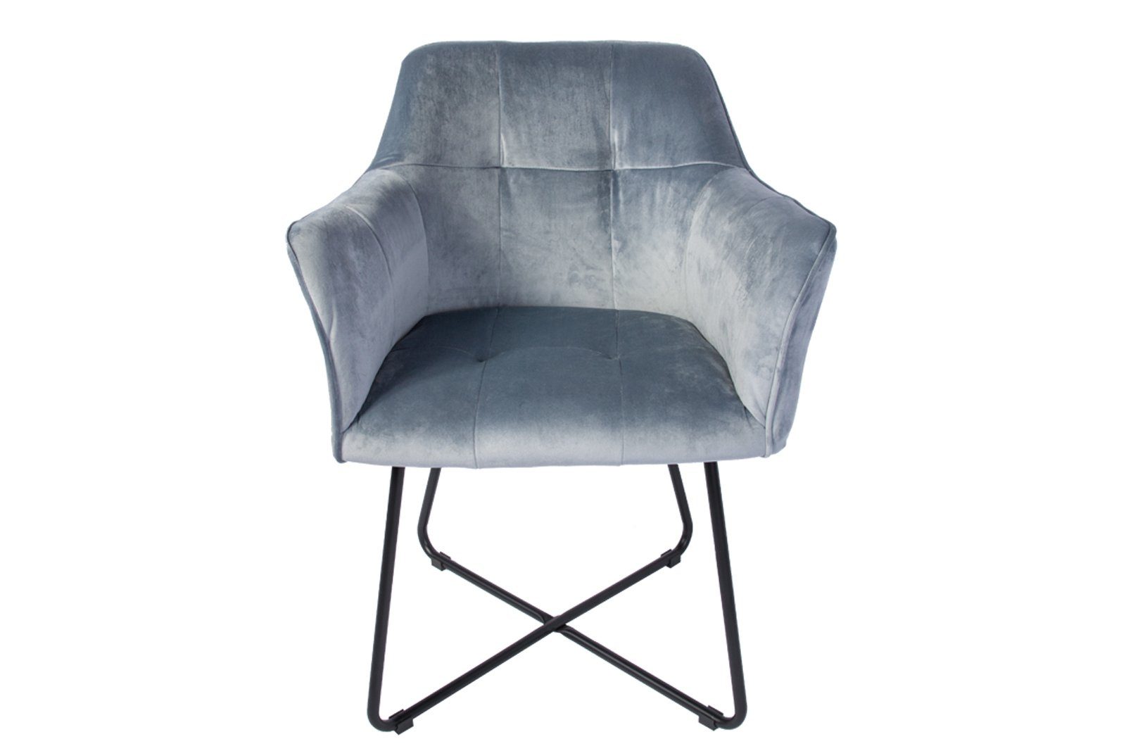 SAM® Armlehnstuhl Kirin, Esszimmerstuhl mit Samtbezug und Absteppungen, schwarze Metallfüße Eisblau