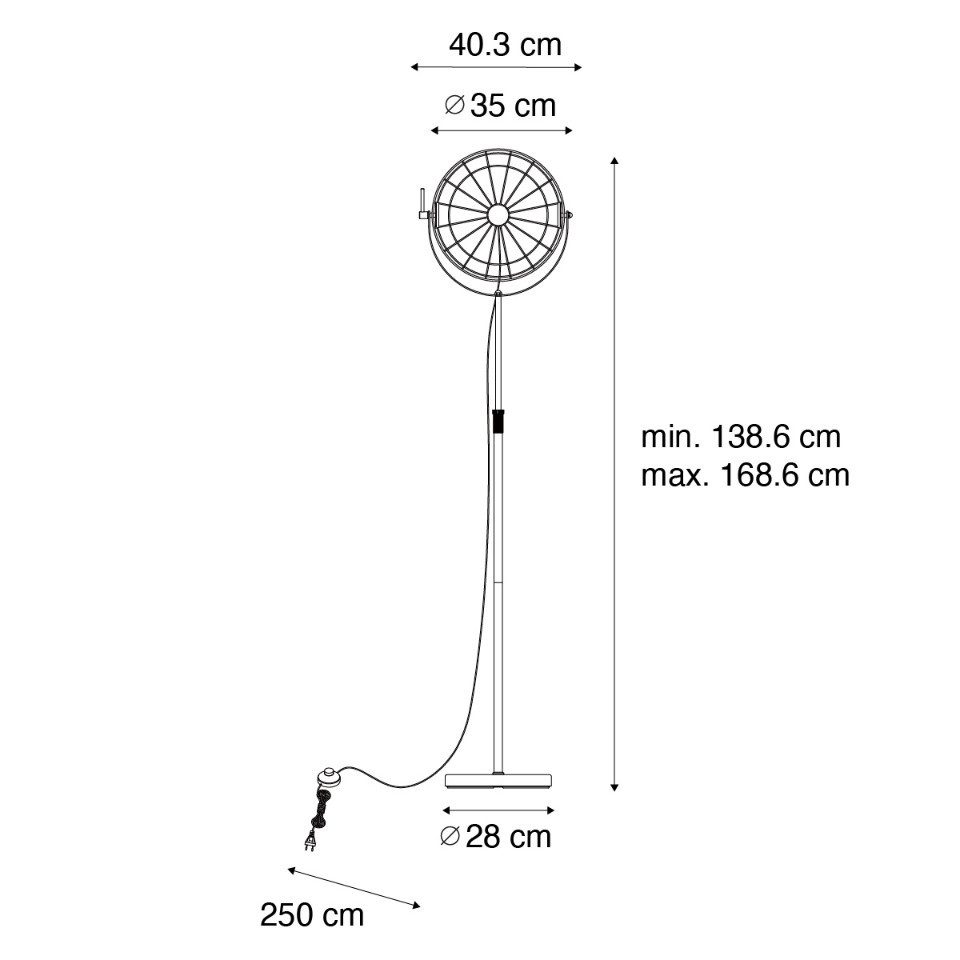 Qazqa Stehlampe Hanze, ohne Leuchtmittel, Warmweiß, QAZQA Stehlampe, e27, Schwarz, Stahl, Industrie