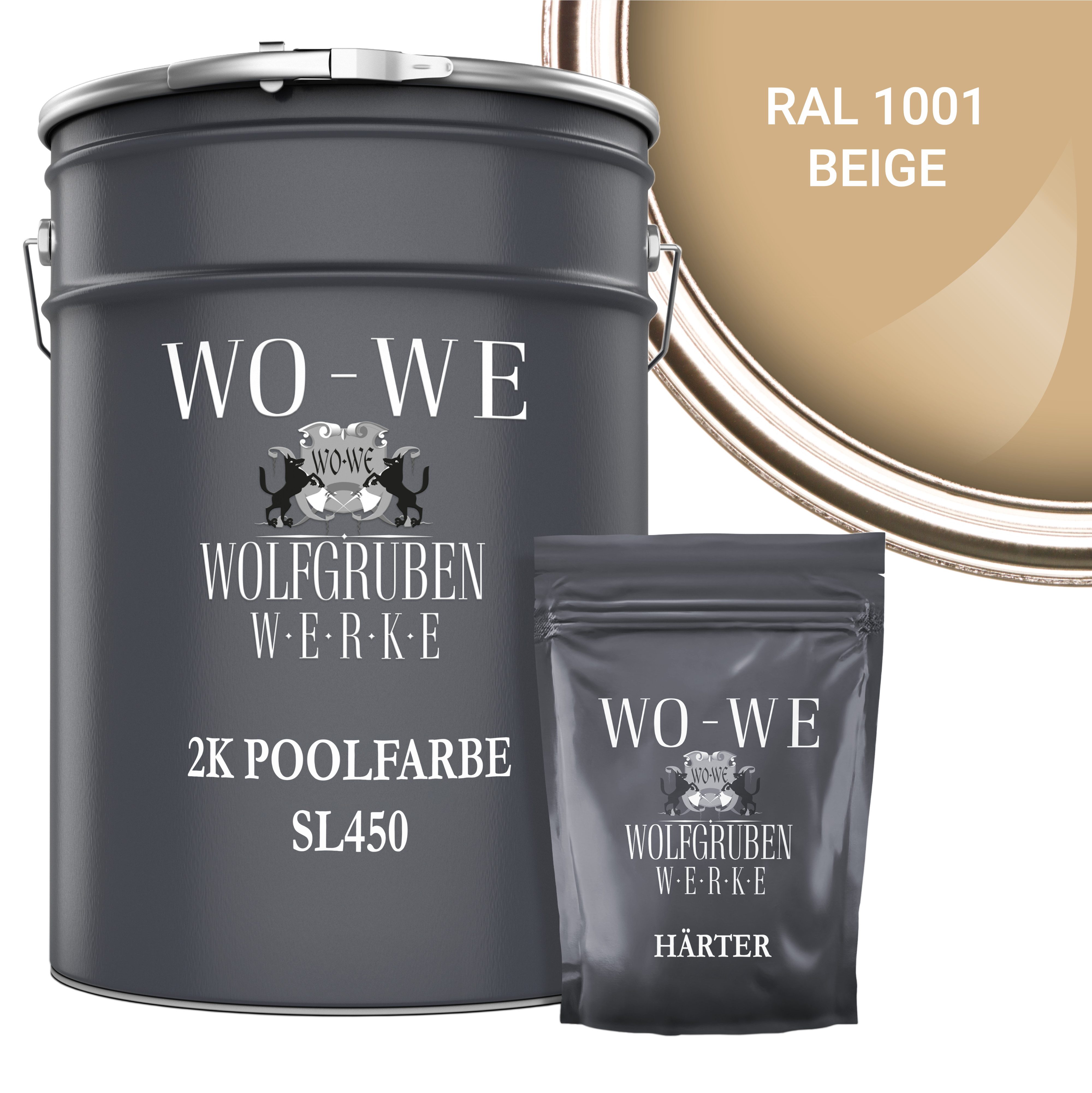 WO-WE Lack 2K Poolfarbe Poolbeschichtung Schwimmbadfarbe SL450, 2,5-20Kg, Seidenglänzend, Epoxidharz