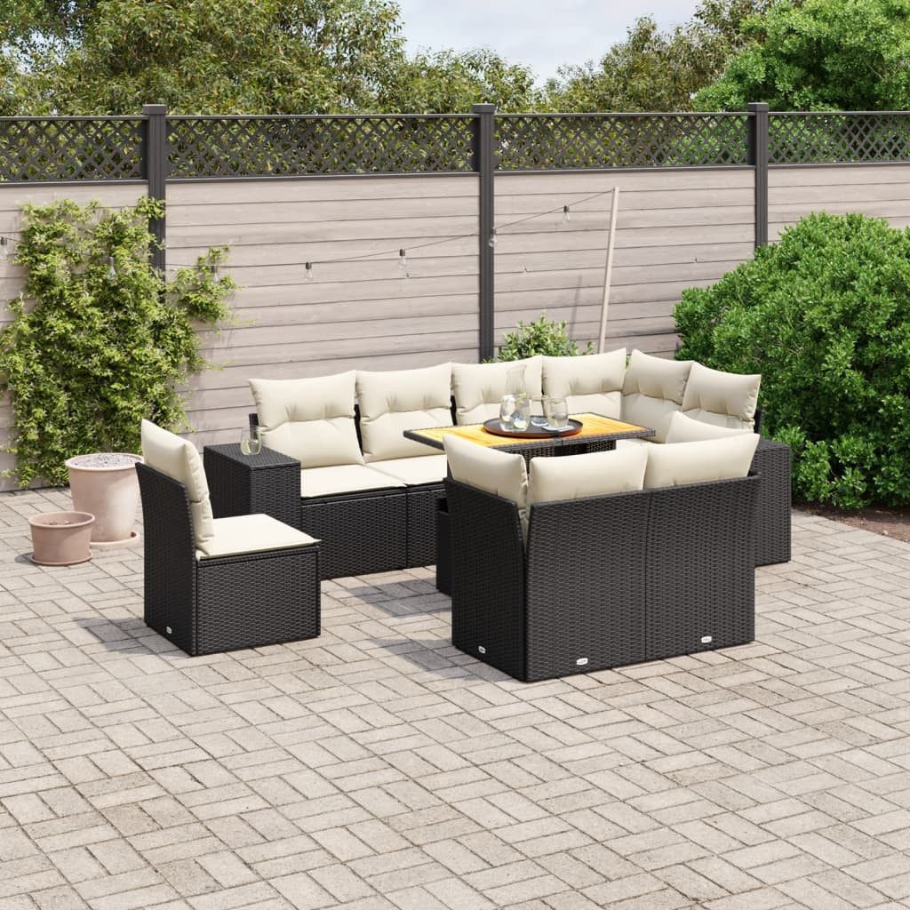 Garten-Essgruppe Garten-Sofagarnitur Schwarz 100x55x44/73 cm mit Echtholz Tisch
