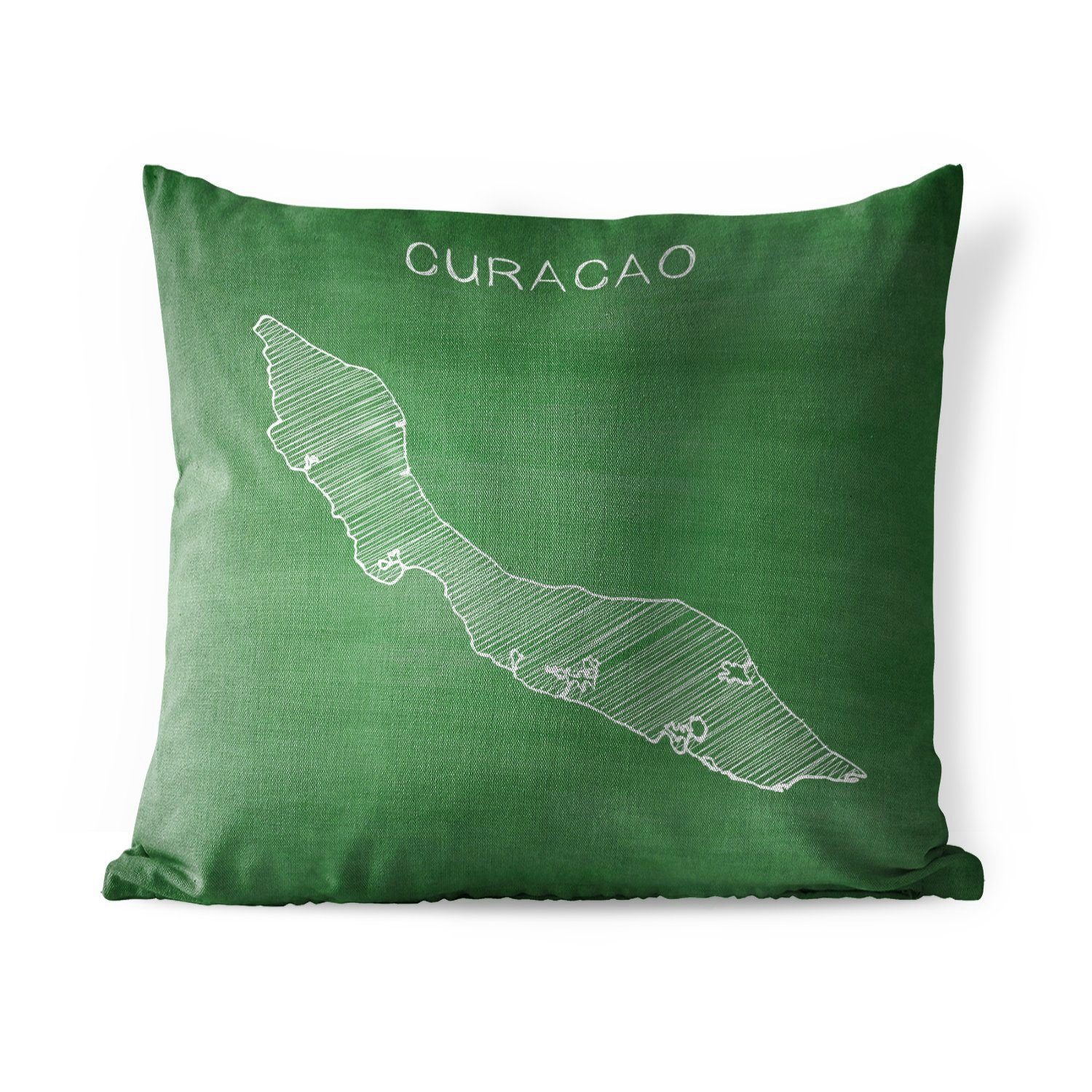MuchoWow Dekokissen Eine Illustration von Curaçao auf einer grünen Kreidetafel, Kissenbezüge, Kissenhülle, Dekokissen, Dekokissenbezug, Outdoor