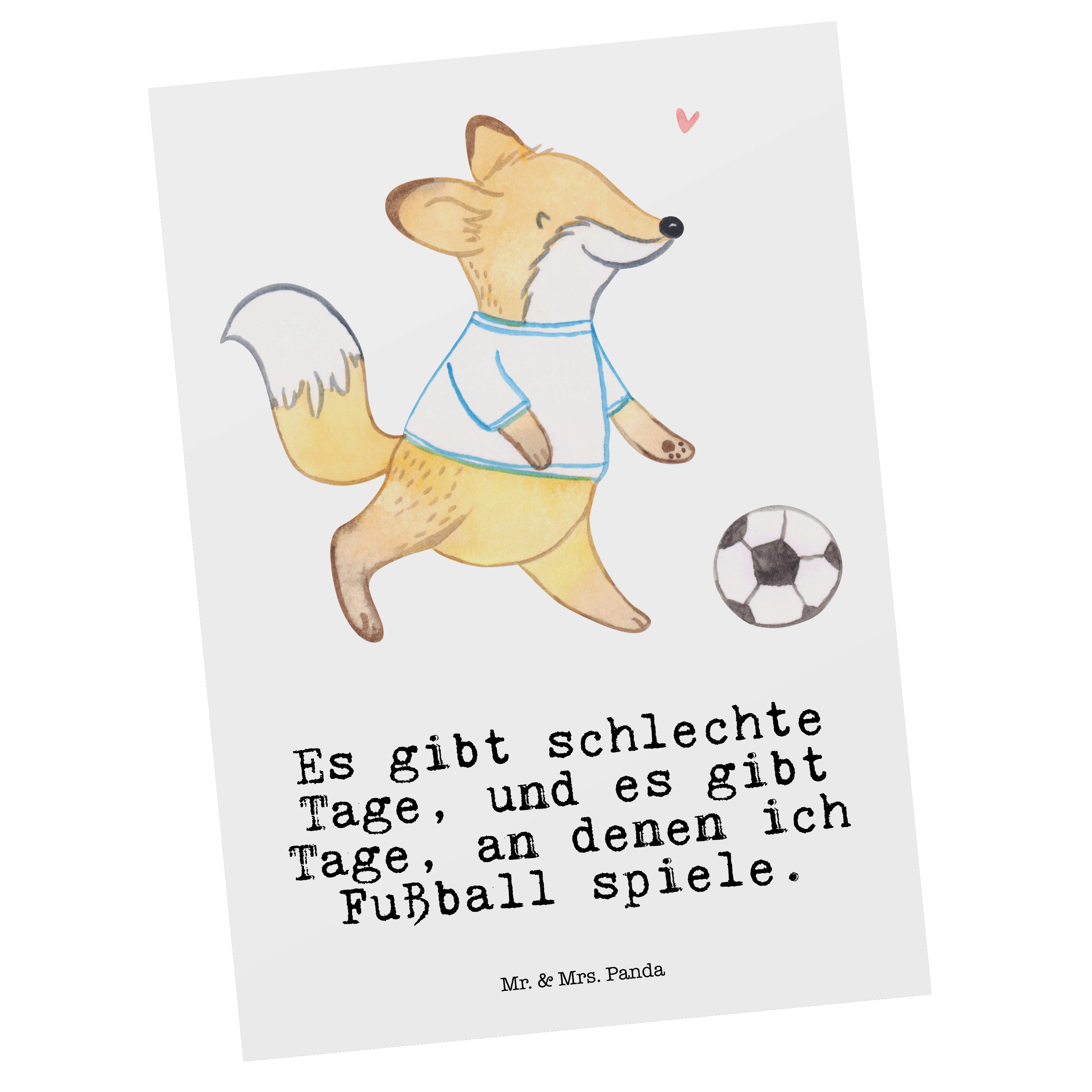 Mr. & Mrs. Panda Postkarte Fuchs Fußball spielen Tage - Weiß - Geschenk, Dankeskarte, Fußballtra