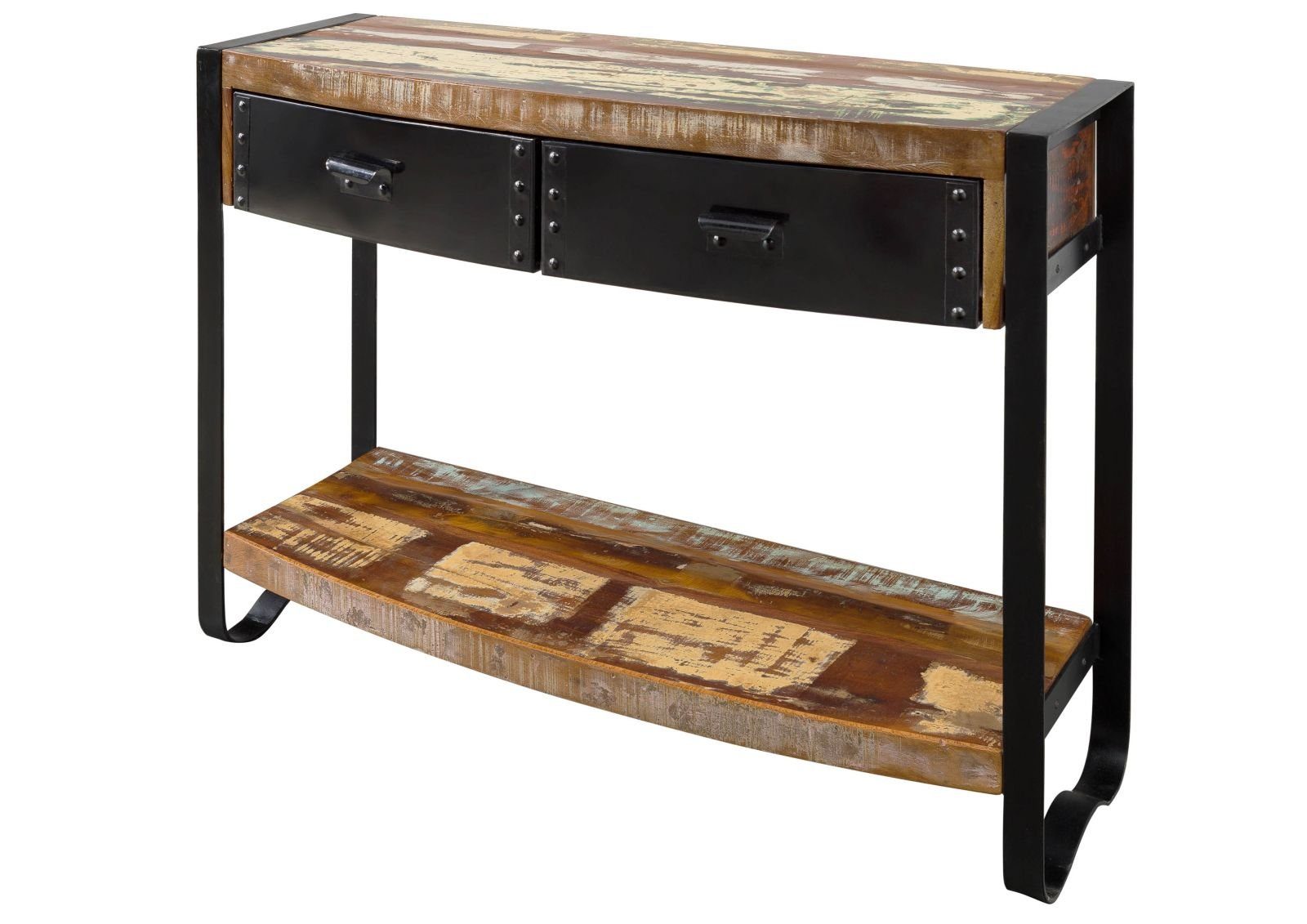 Massivmoebel24 Konsolentisch INDUSTRIAL#08 (Massivholz, Massivholztisch), Konsolentisch Altholz 105x35x80 mehrfarbig lackiert INDUSTRIAL #08