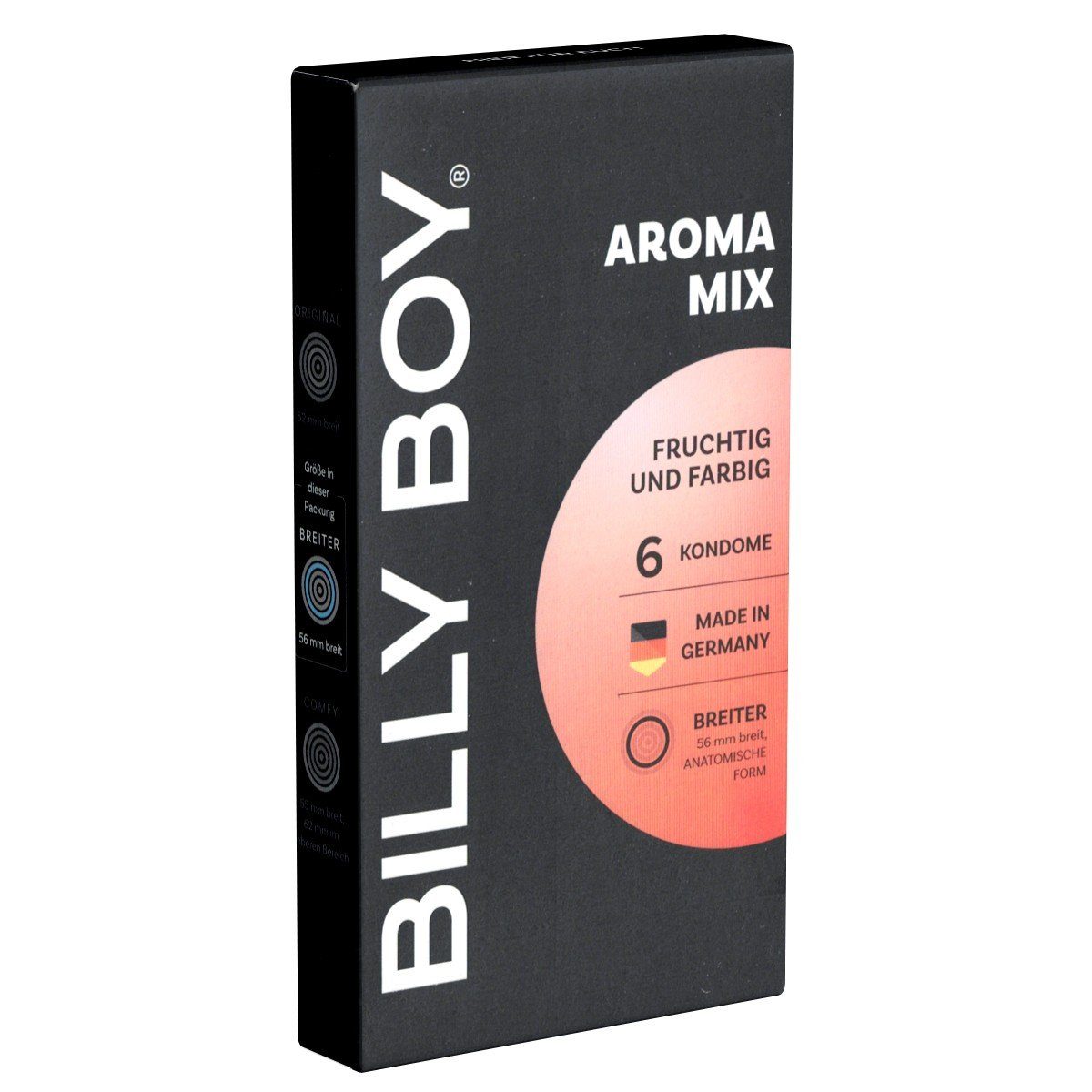 Billy Boy Kondome Aroma Mix (Kondome mit Fruchtaroma) Kondome mit Geschmack, Packung mit, 6 St., rote Kondome und schwarze Kondome, fruchtige Kondome für leckeren Oralverkehr