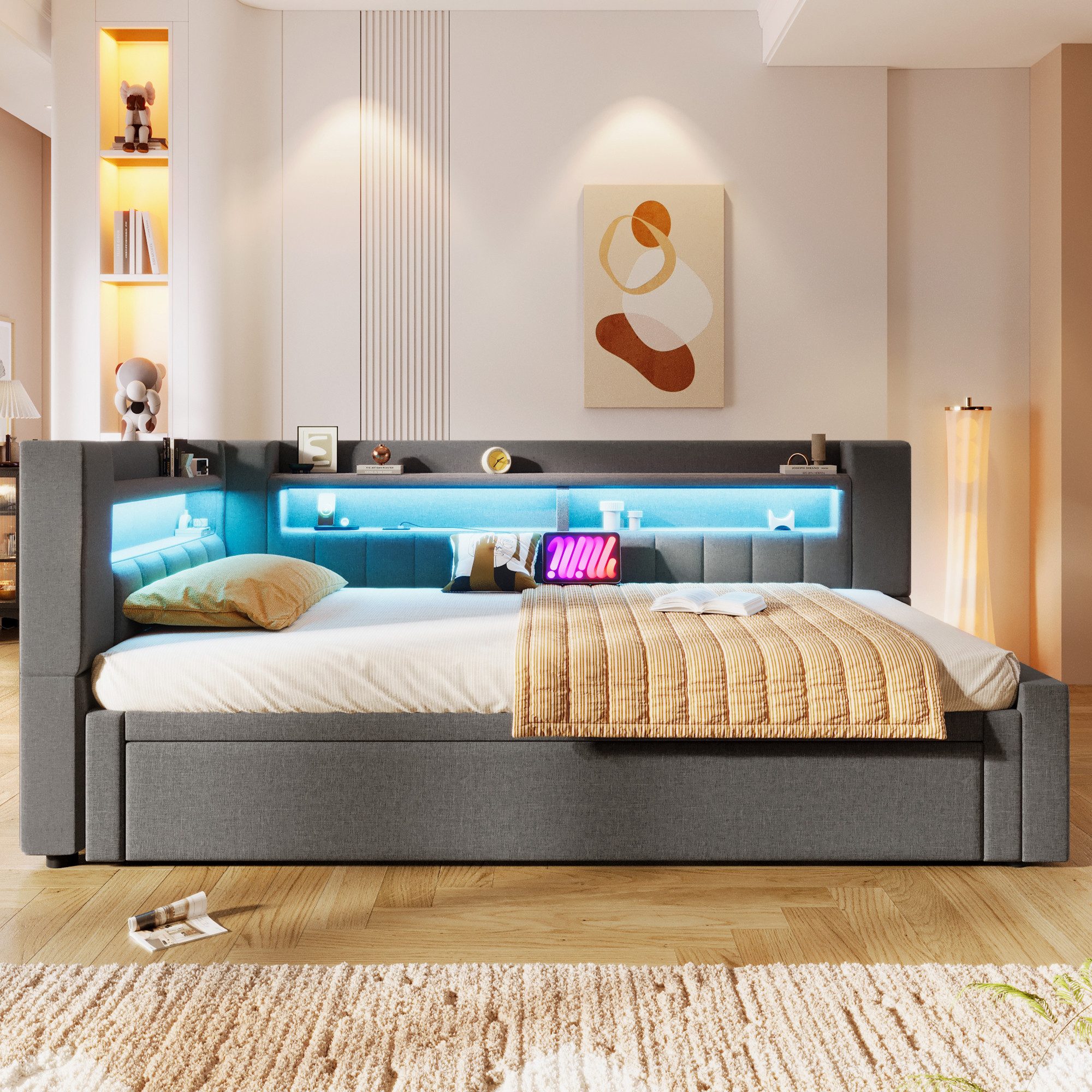 Merax Daybett 90x200cm/180x200cm mit LED-Beleuchtung, USB & Typ-C (Sofabett günstig online kaufen