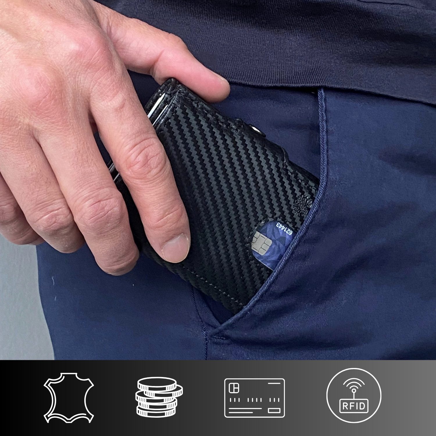 Frentree Mini Geldbörse Herren echtem Leder Slim Wallet mit Münzfach & RFID Schutz, 10 Karten und Bargeld, Kartenetui für unterwegs, Portemonnaie klein