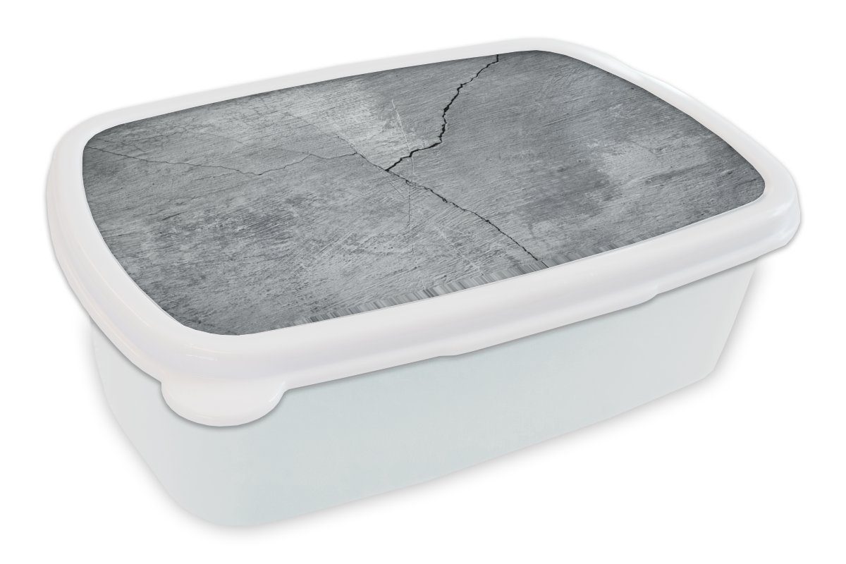 MuchoWow Lunchbox Beton - Grau - Riss, Kunststoff, (2-tlg), Brotbox für Kinder und Erwachsene, Brotdose, für Jungs und Mädchen weiß