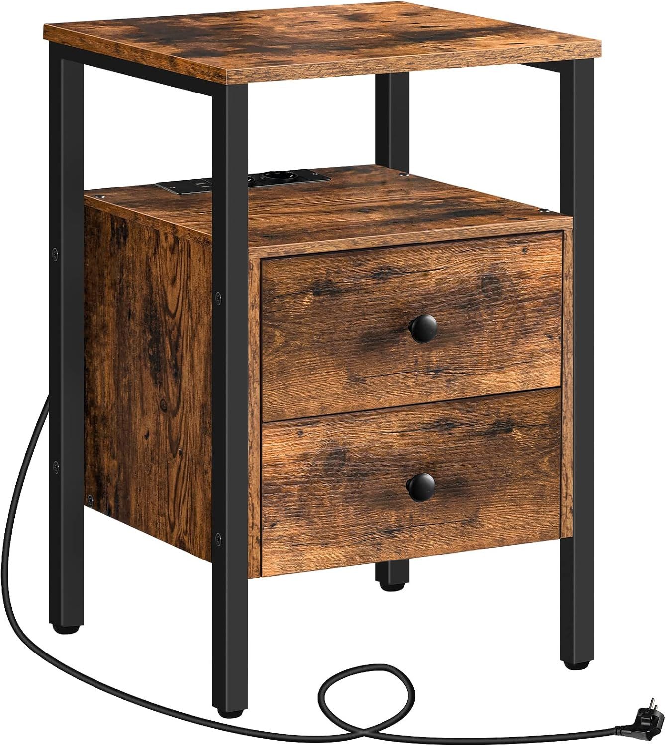 Hoobro Nachttisch Beistelltisch mit Ladestation (Sofatisch mit 2 Schubladen günstig online kaufen
