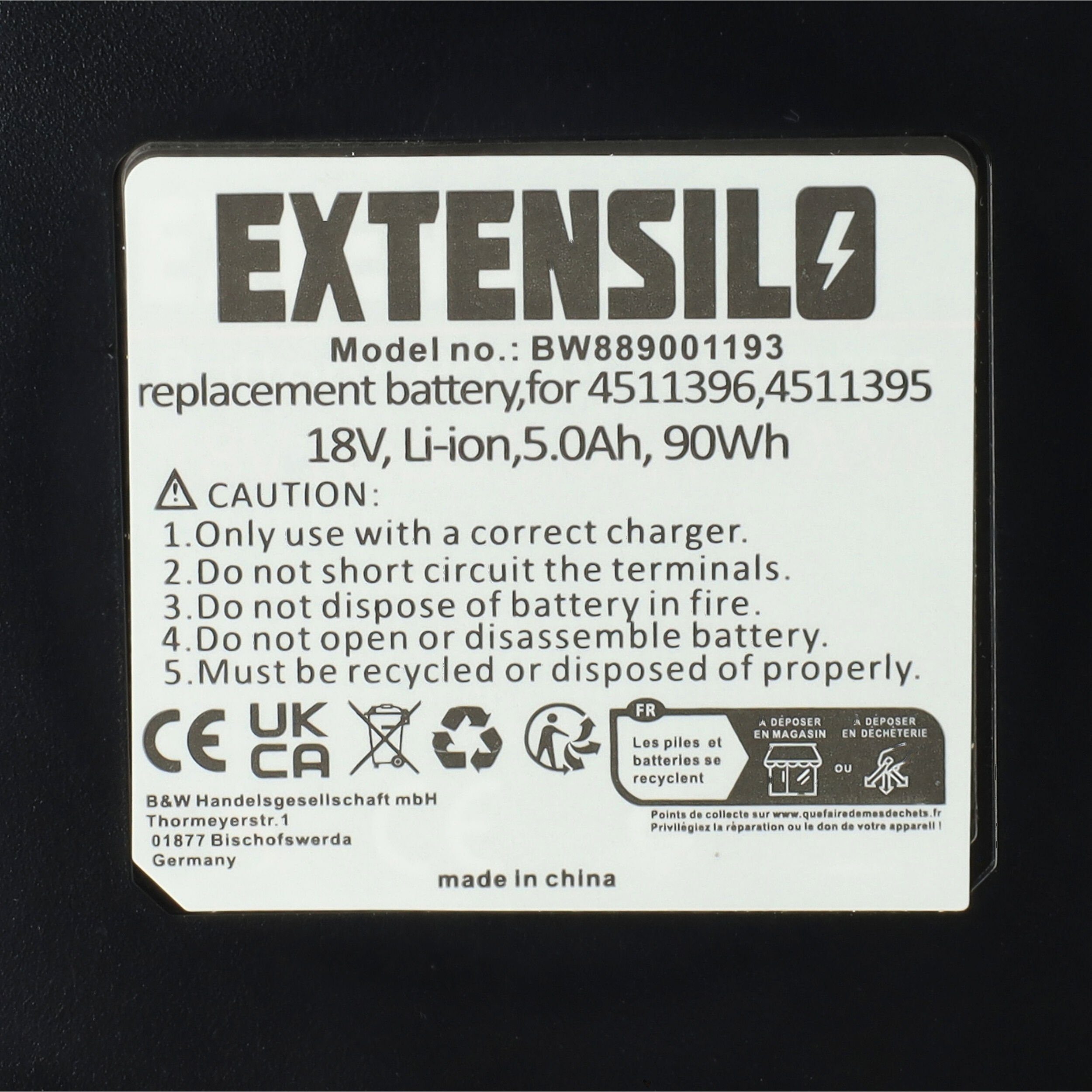 Extensilo kompatibel mit Einhell 18/150, Akku 18/10 GE-WS (18 GE-WS 5000 V) Li-Ion mAh