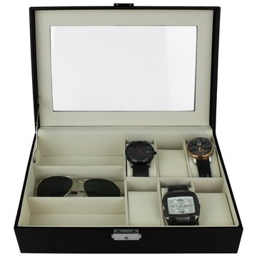 Koopman Uhrenbox Uhrenkästchen Schwarz Uhrenkasten Brillenkasten Uhrenaufbewahrung, Uhren Brillen Box Kasten Aufbewahrung Schmuckkästchen